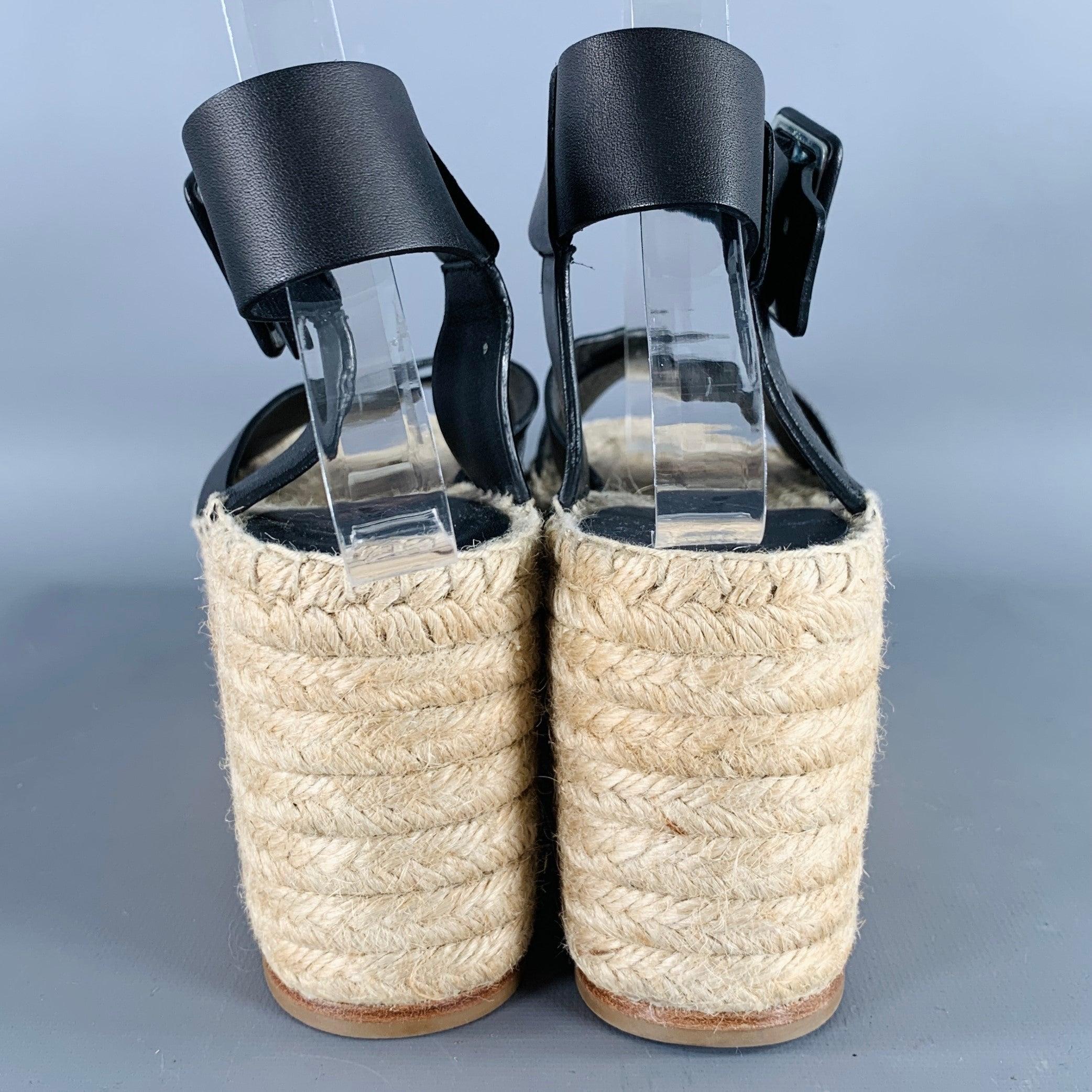Beige Celine Taglia 7 Sandali Espadrille in Pelle Nera Nature in vendita