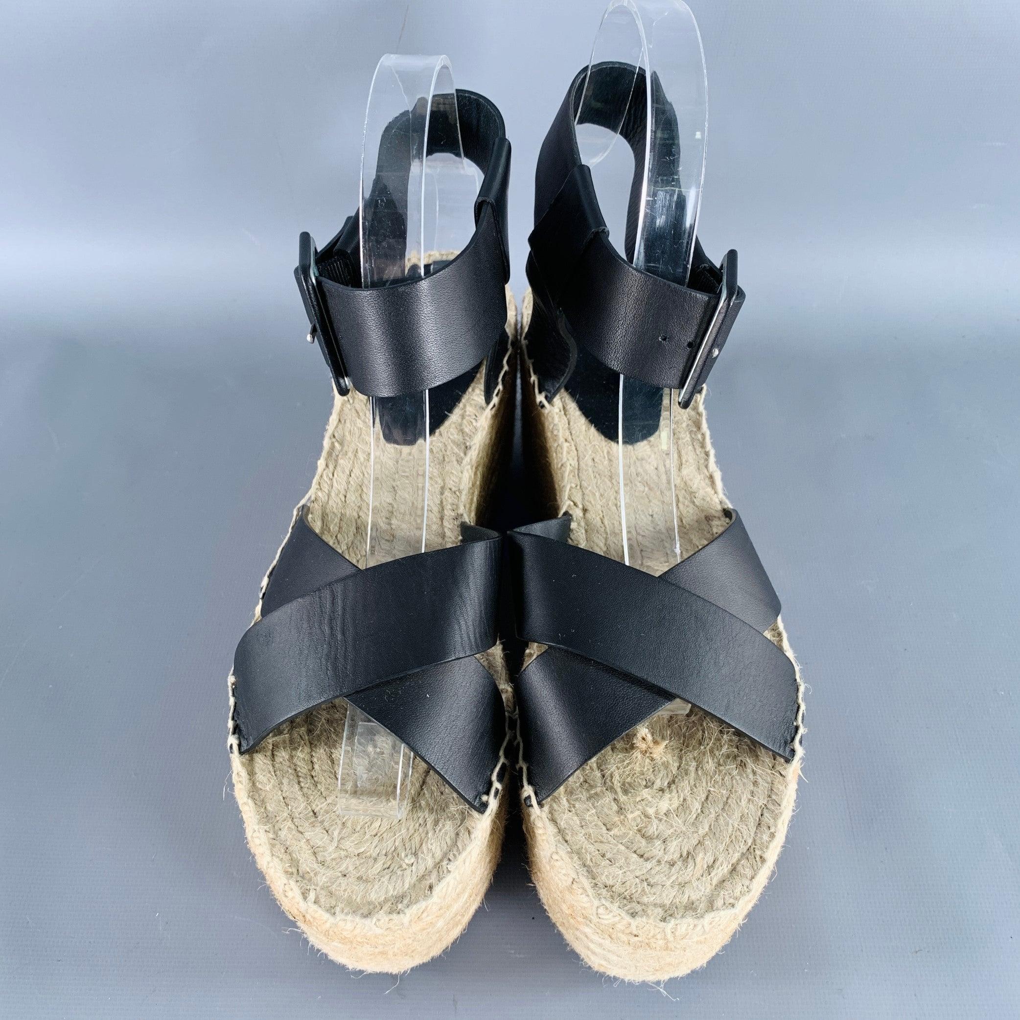 Celine Taglia 7 Sandali Espadrille in Pelle Nera Nature In condizioni buone in vendita a San Francisco, CA