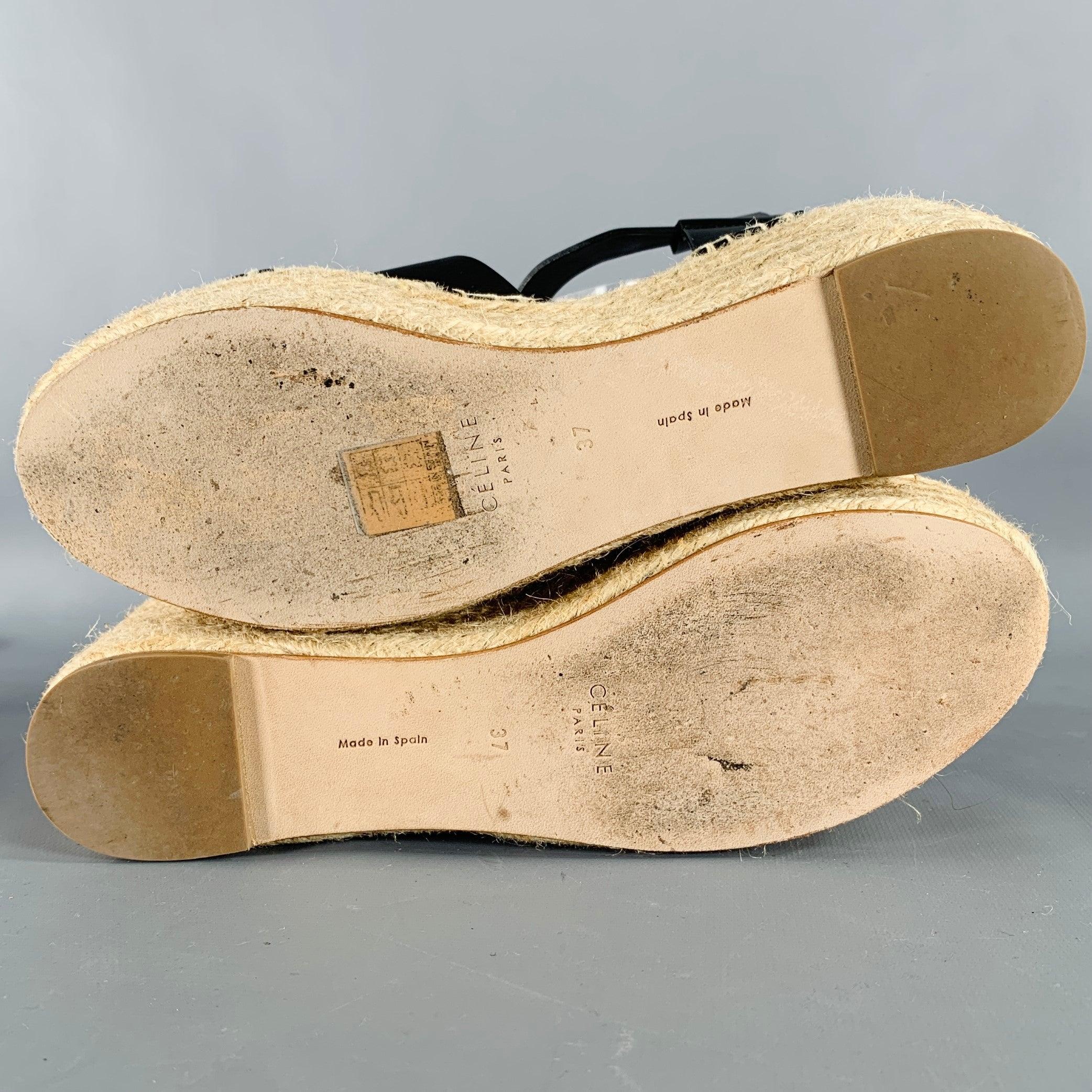 Celine Taglia 7 Sandali Espadrille in Pelle Nera Nature in vendita 1