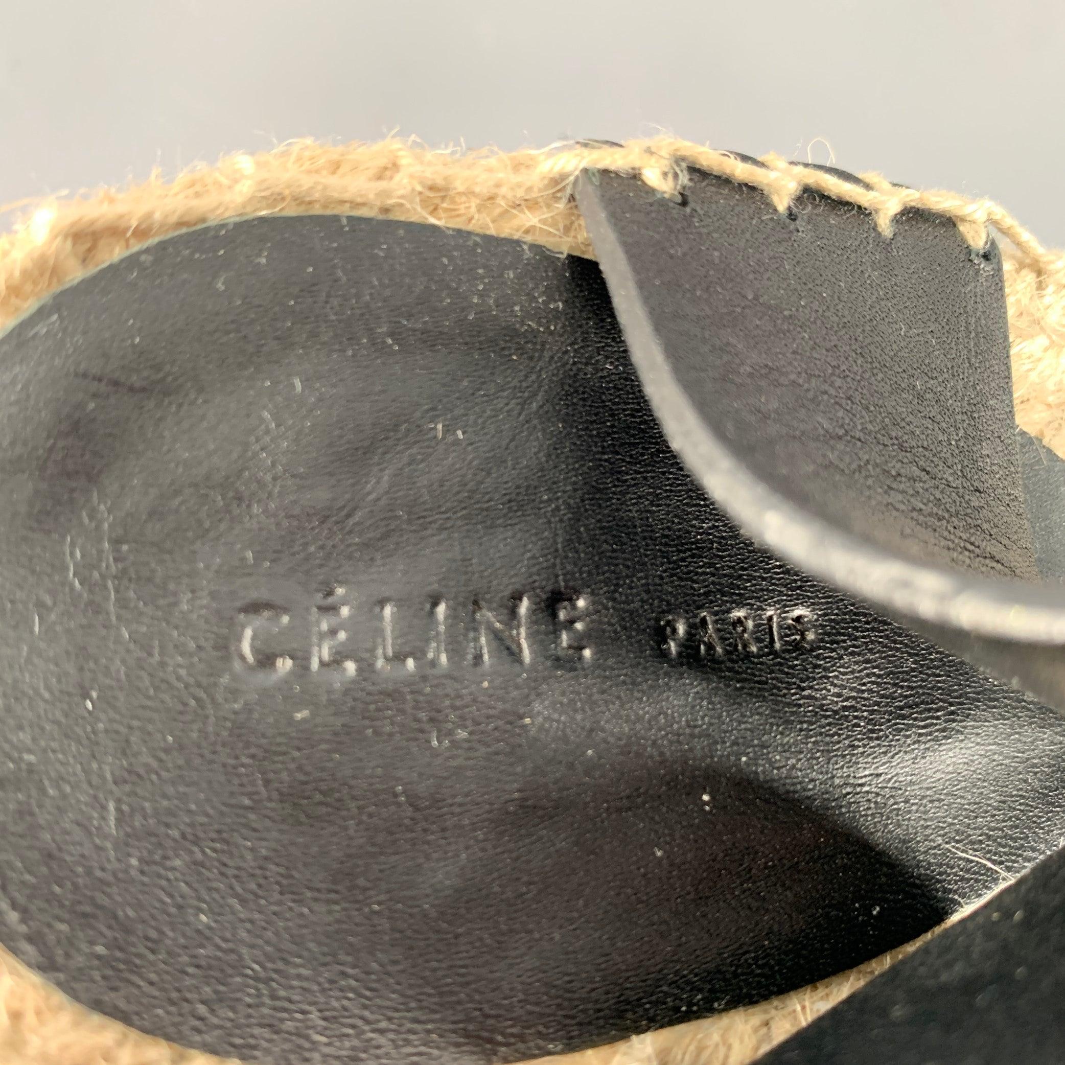 Celine Taglia 7 Sandali Espadrille in Pelle Nera Nature in vendita 2