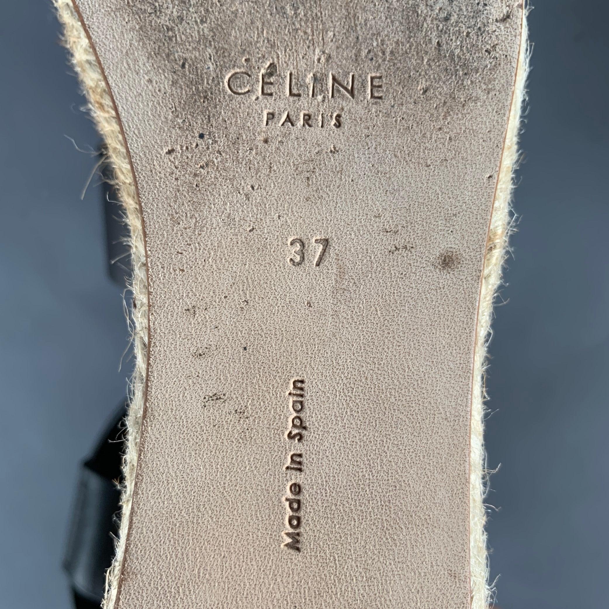 Celine Taglia 7 Sandali Espadrille in Pelle Nera Nature in vendita 3