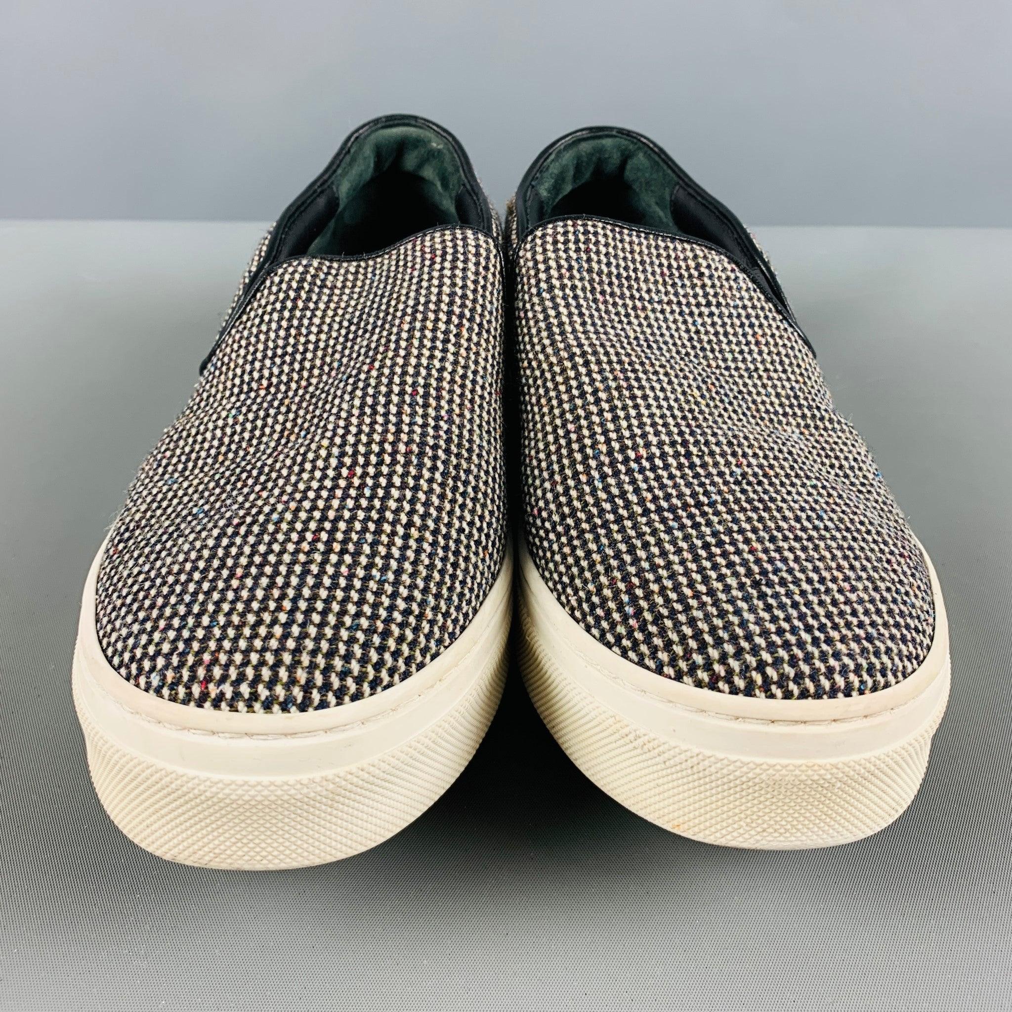 Women's CELINE Size 7 Black White Fabric Textured Slip On Sneakers For Sale