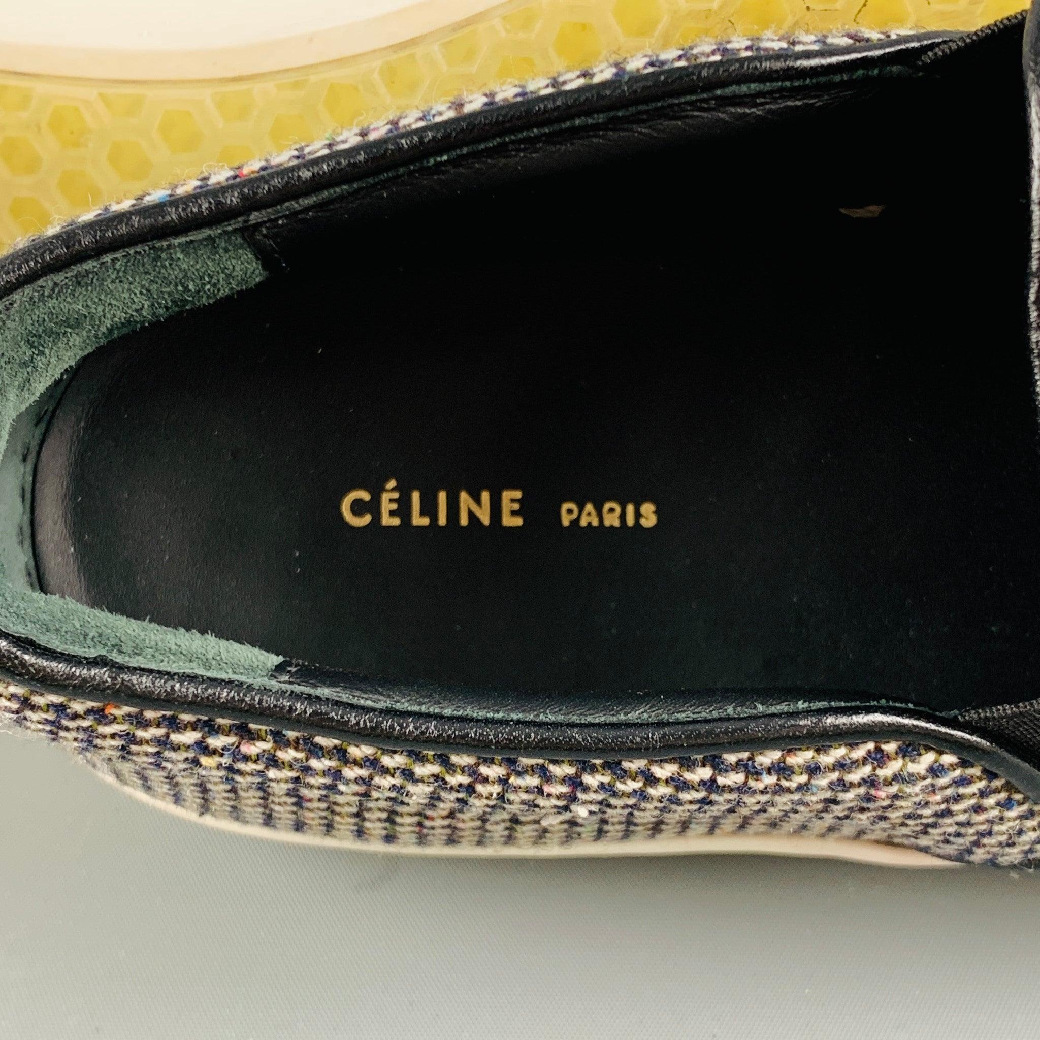 CELINE Size 7 Black White Fabric Textured Slip On Sneakers For Sale 3