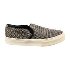 CELINE Size 7 Black White Fabric Textured Slip On Sneakers
