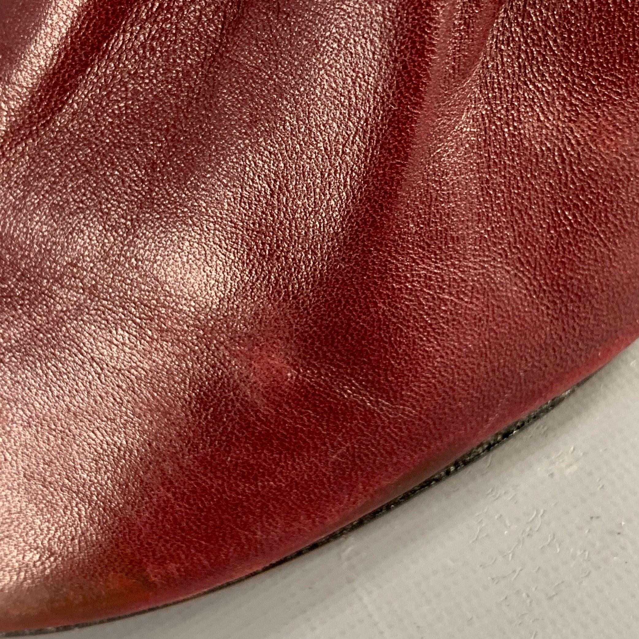 CELINE Size 7 High Throat Burgundy Leather Cone Heel Pumps For Sale 5