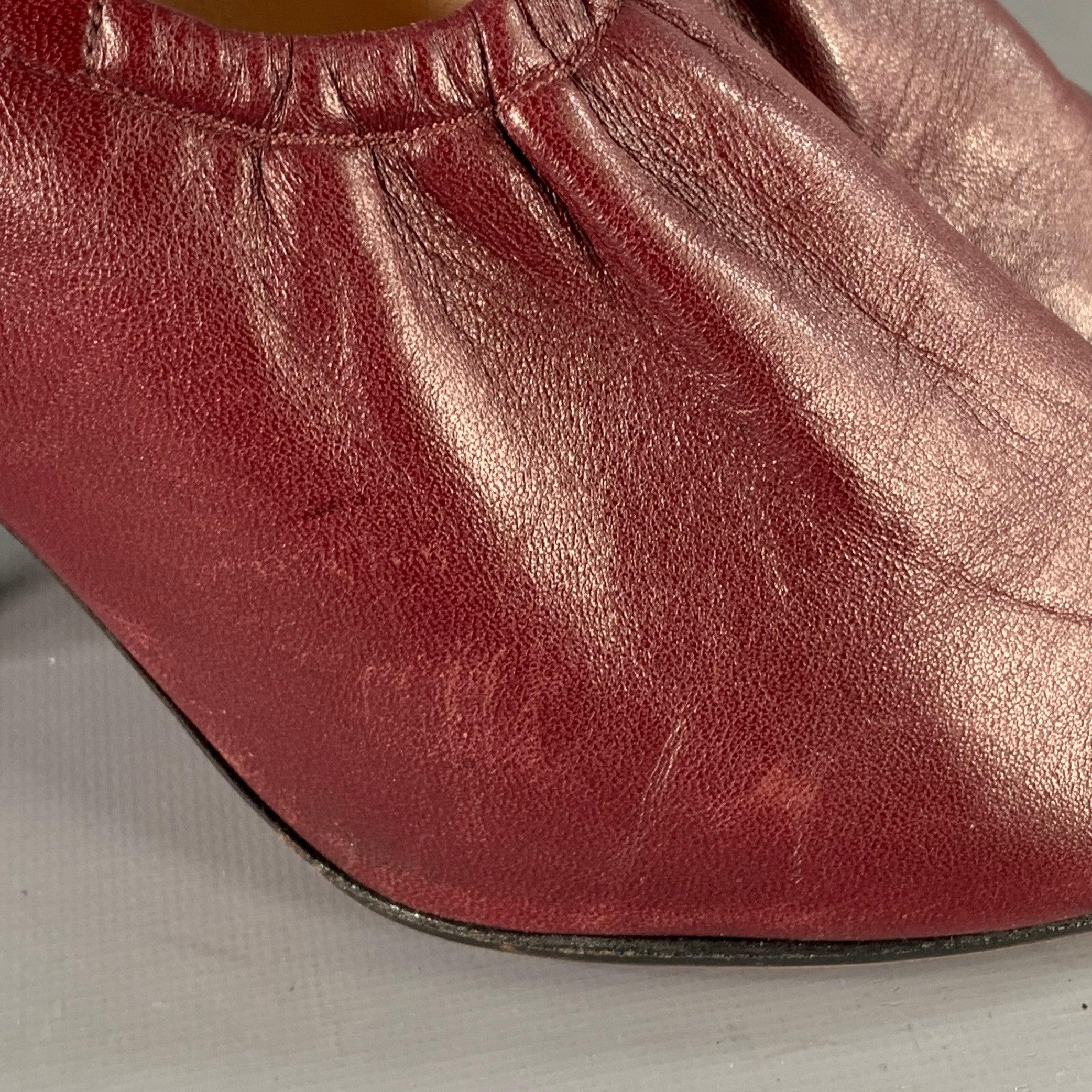 CELINE Size 7 High Throat Burgundy Leather Cone Heel Pumps For Sale 4