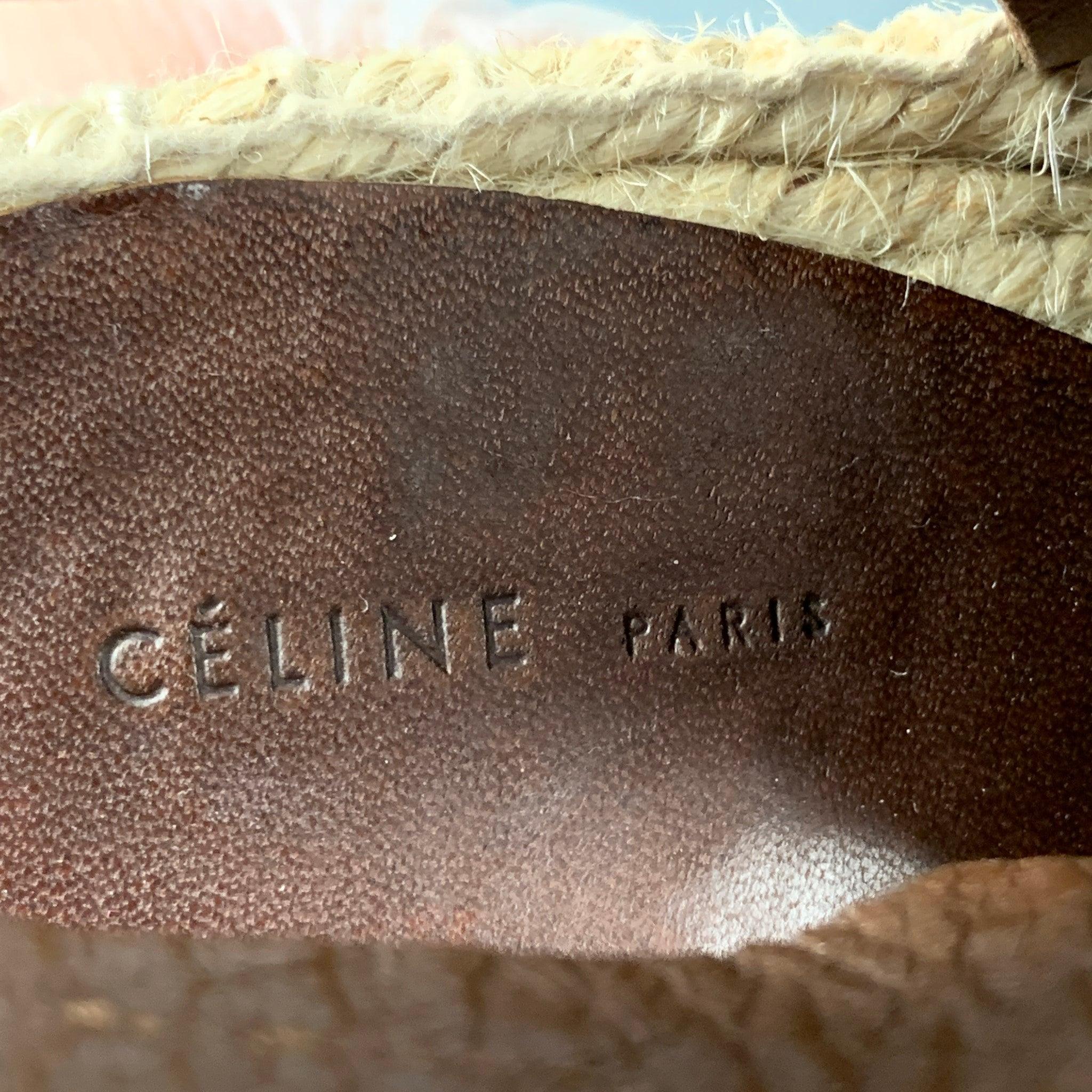 CELINE Size 7 Tan Natural Leather Mixed Materials Espadrille Sandals For Sale 2