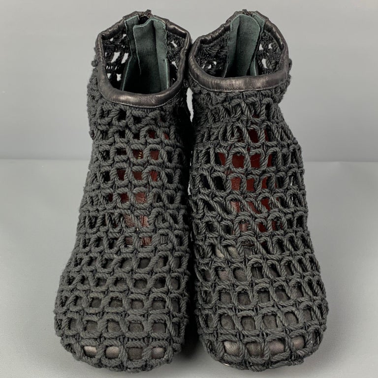 CELINE Size 7.5 Black Leather Woven Rope Heels For Sale at 1stDibs