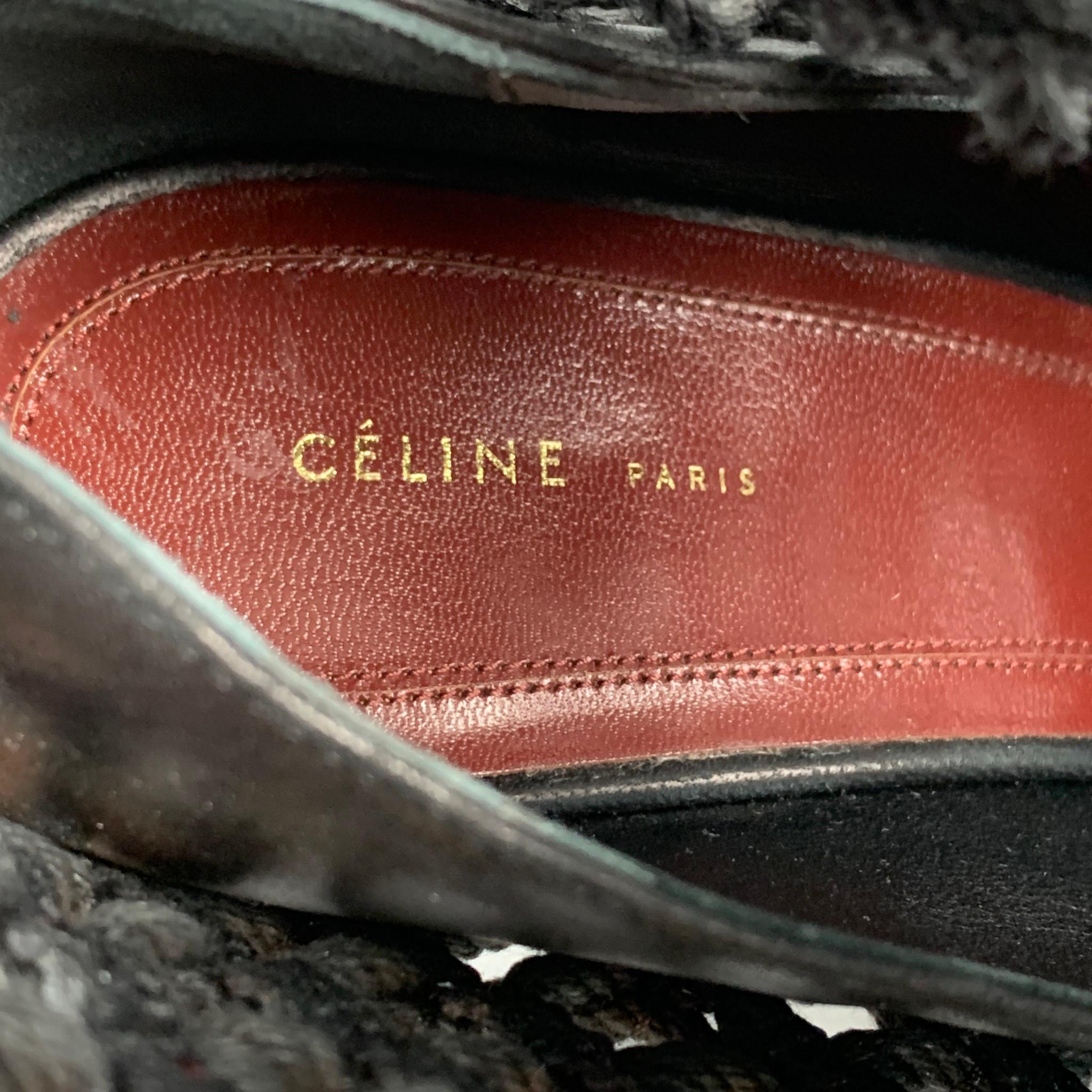 CELINE Size 7.5 Black Leather Woven Rope Heels In Good Condition In San Francisco, CA