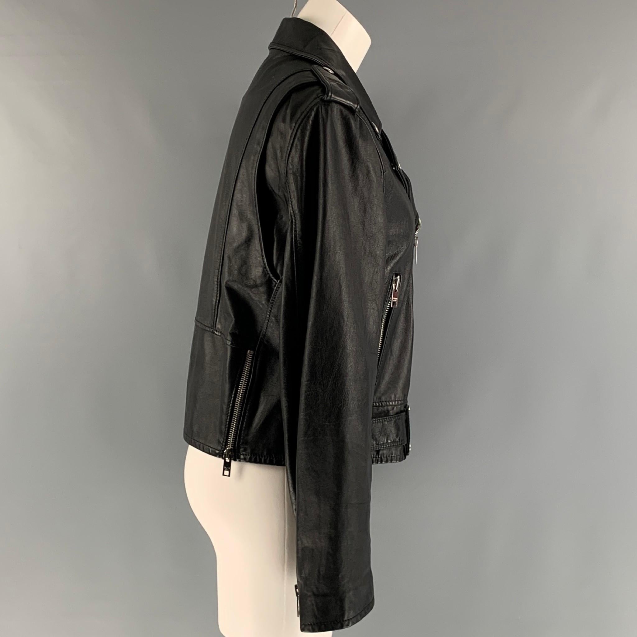 CELINE Size 8 Black Calf Motorcycle Jacket In New Condition In San Francisco, CA