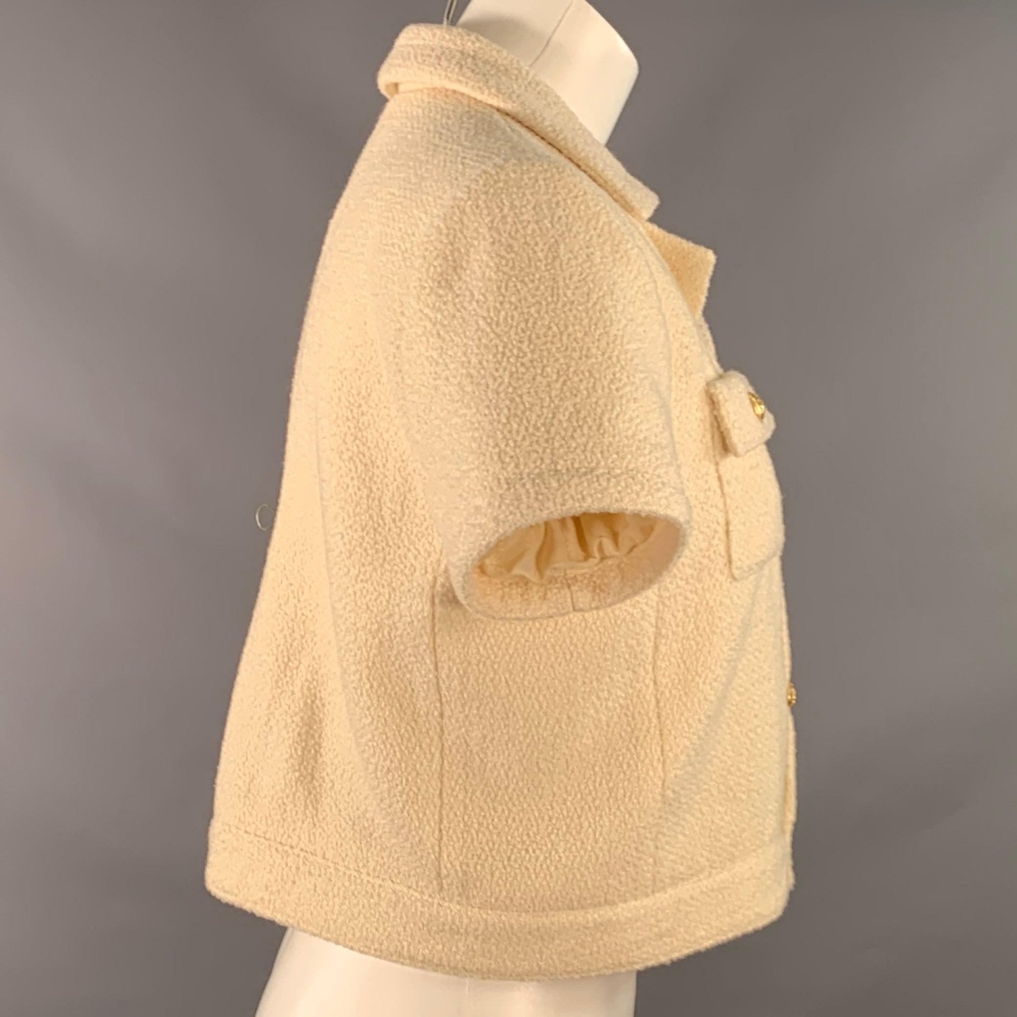 CELINE Size 8 Cream Gold Wool Blend Short Sleeve Jacket Blazer In Excellent Condition For Sale In San Francisco, CA