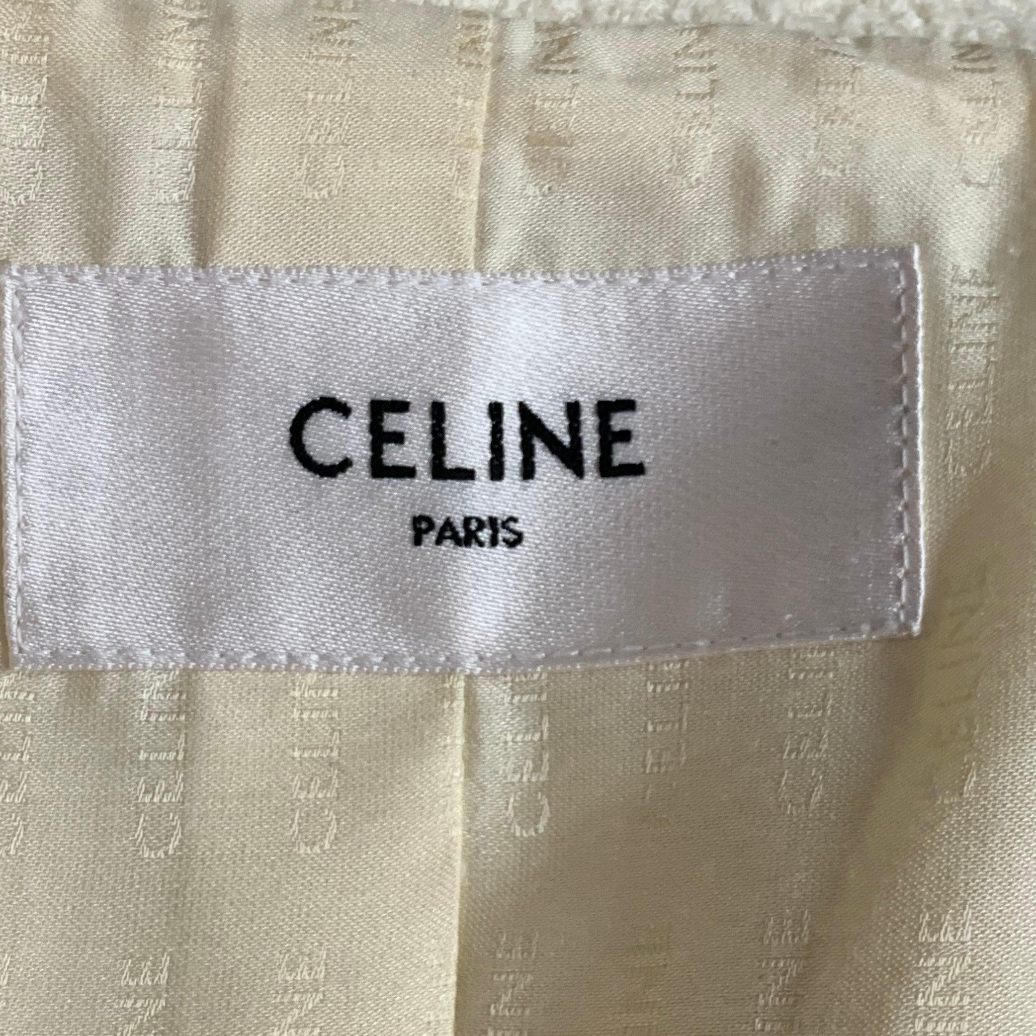 CELINE Size 8 Cream Gold Wool Blend Short Sleeve Jacket Blazer For Sale 2