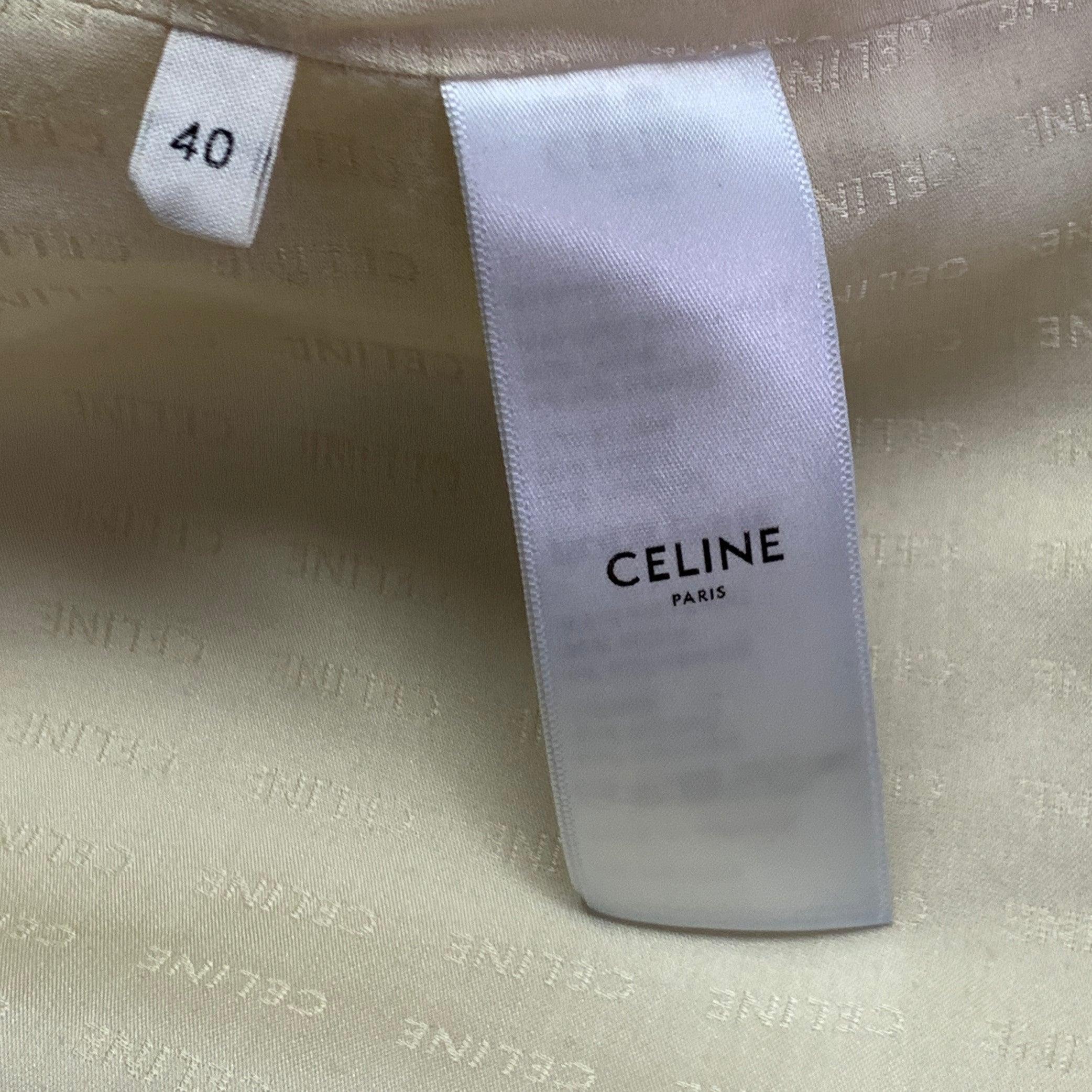 CELINE Size 8 Cream Gold Wool Blend Short Sleeve Jacket Blazer For Sale 4