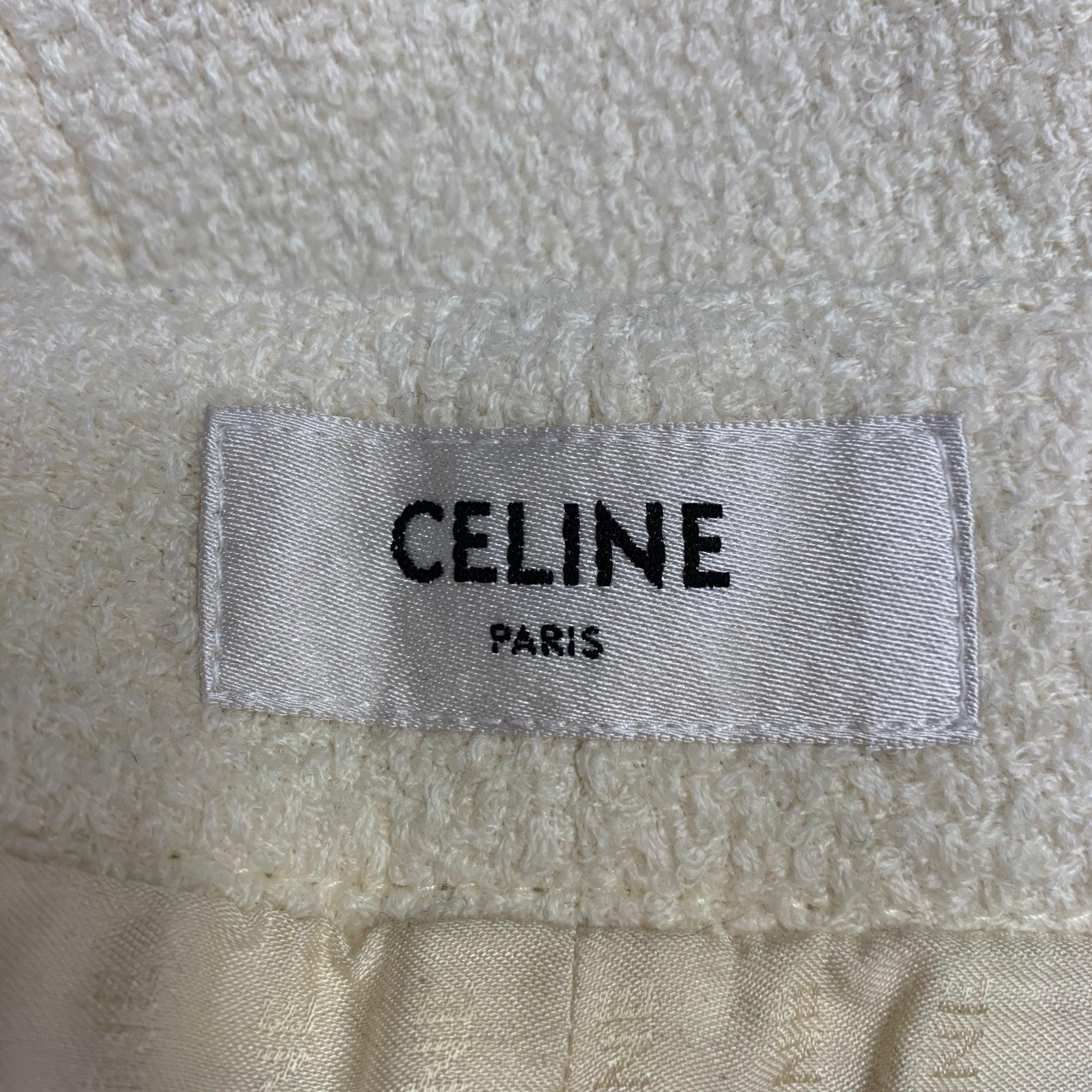 Celine Size 8 Cream Wool Blend Boucle Two Pockets Snaps Mini Skirt Pour femmes en vente