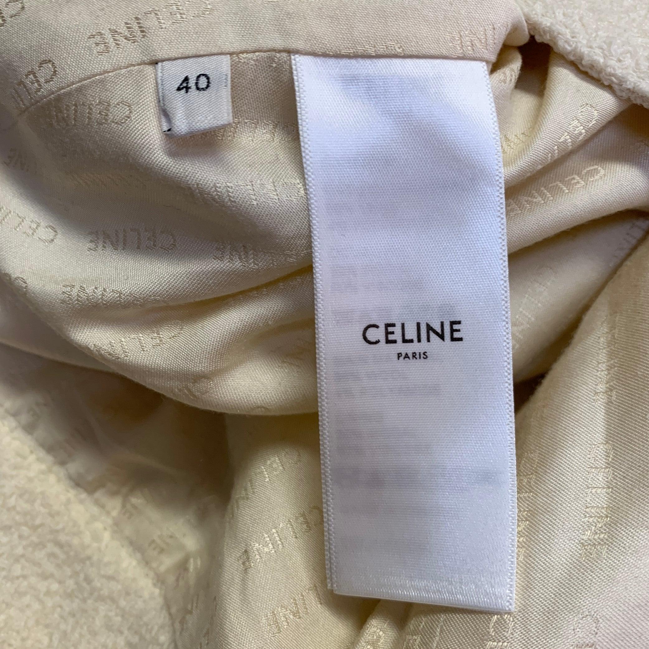 Celine Size 8 Cream Wool Blend Boucle Two Pockets Snaps Mini Skirt en vente 1