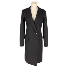 CELINE Size 8 Dark Blue Wool Double Breasted Coat
