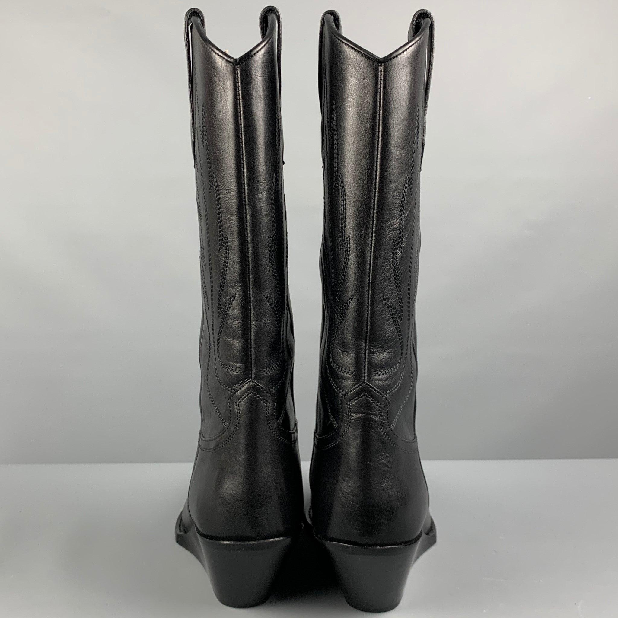 CELINE Size 8 Mens Black Rhinestone Leather Western Boots In Good Condition For Sale In San Francisco, CA
