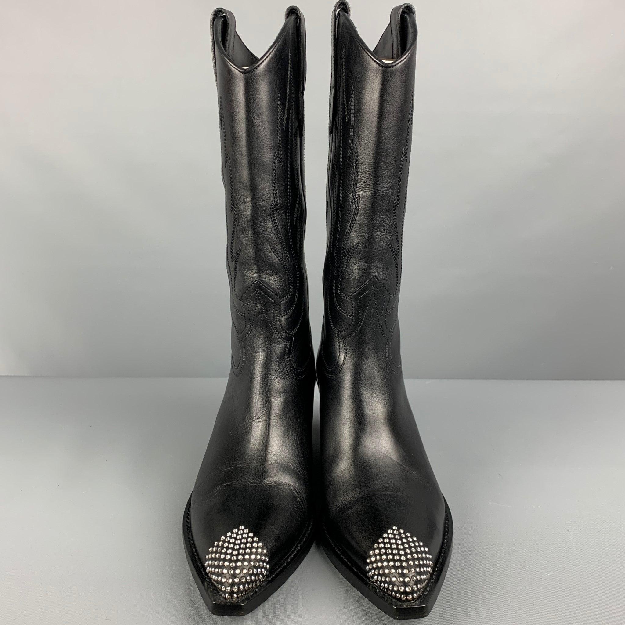 Men's CELINE Size 8 Mens Black Rhinestone Leather Western Boots For Sale