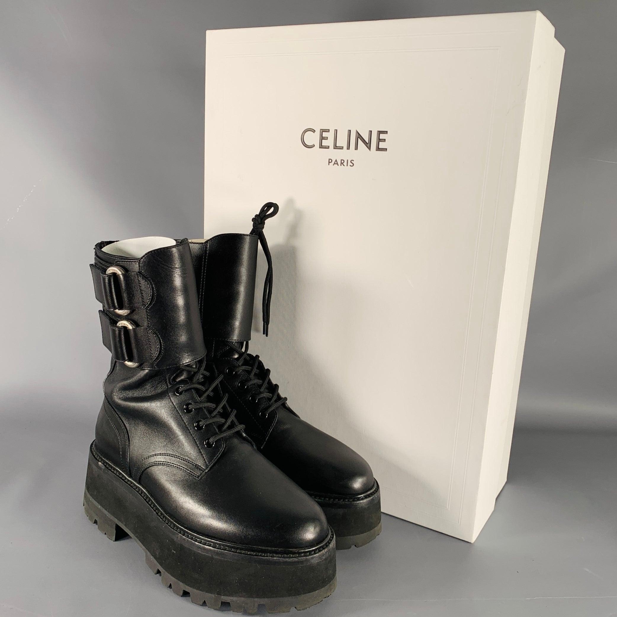 CELINE Size 8 SS23 -Bulky Maxx- Black Leather Platform Boots 6