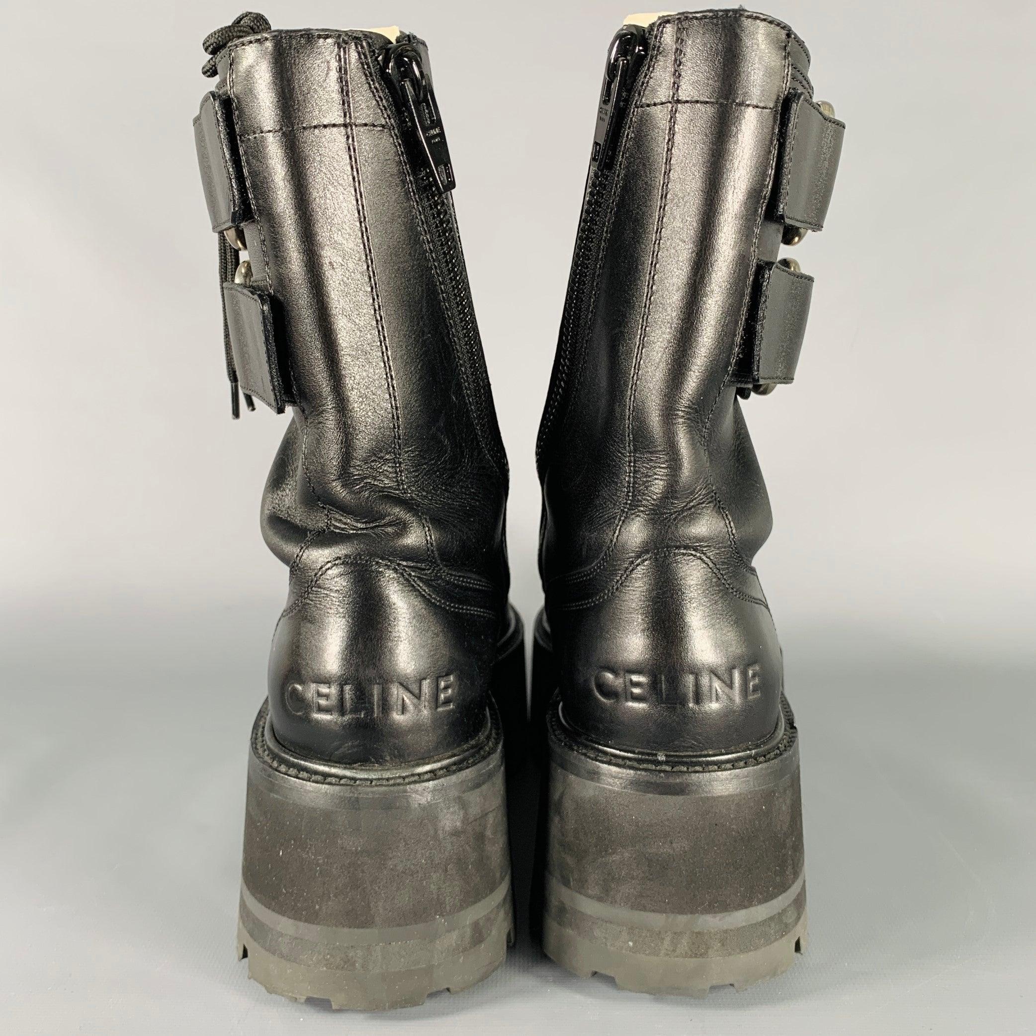 CELINE Size 8 SS23 -Bulky Maxx- Black Leather Platform Boots In Excellent Condition In San Francisco, CA
