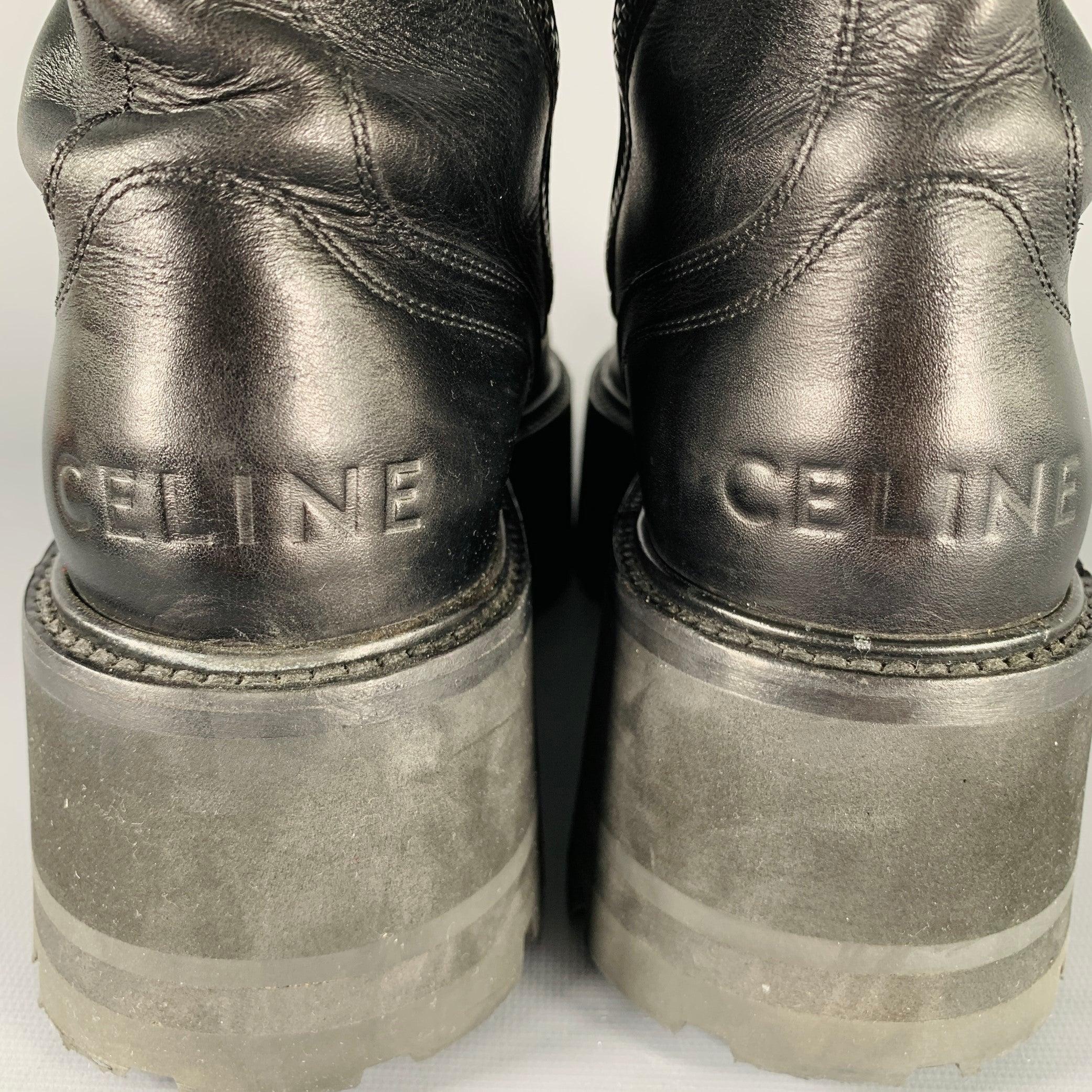 Men's CELINE Size 8 SS23 -Bulky Maxx- Black Leather Platform Boots