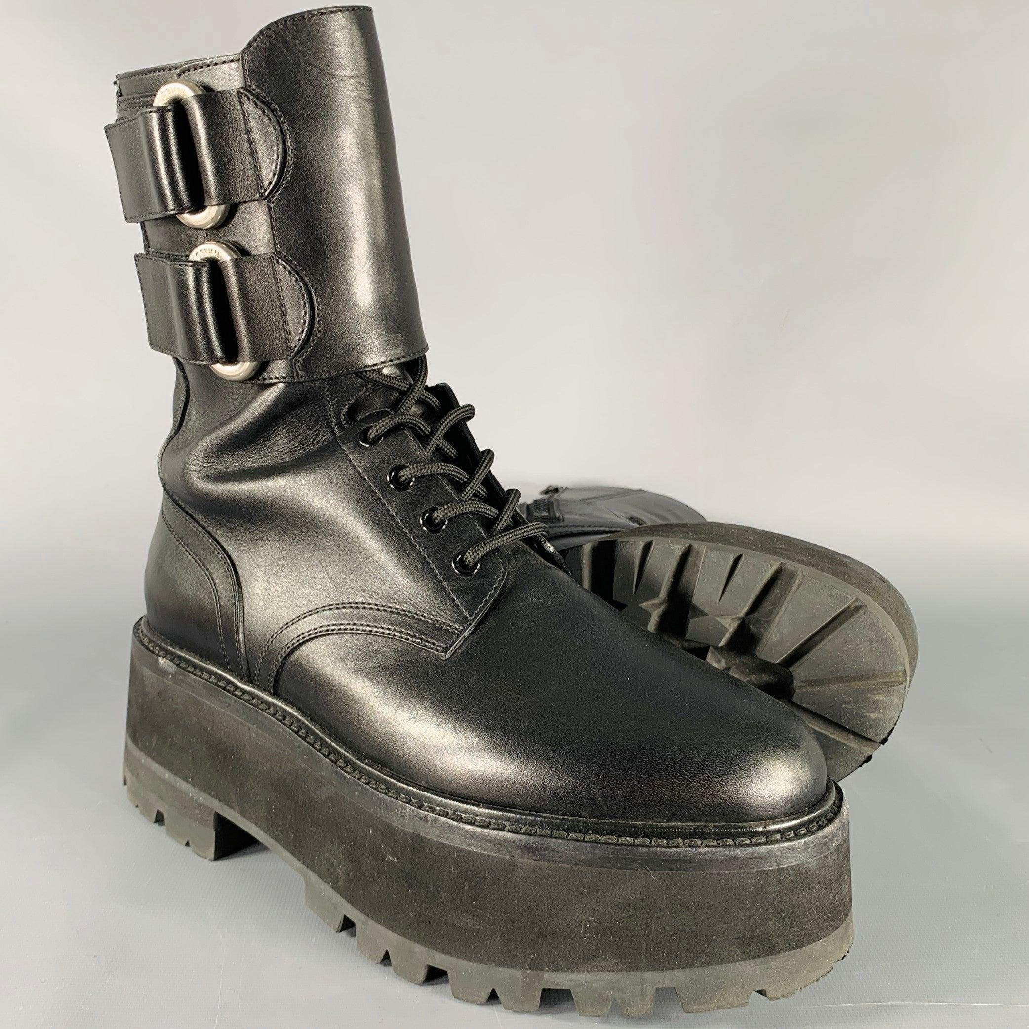 CELINE Size 8 SS23 -Bulky Maxx- Black Leather Platform Boots 2