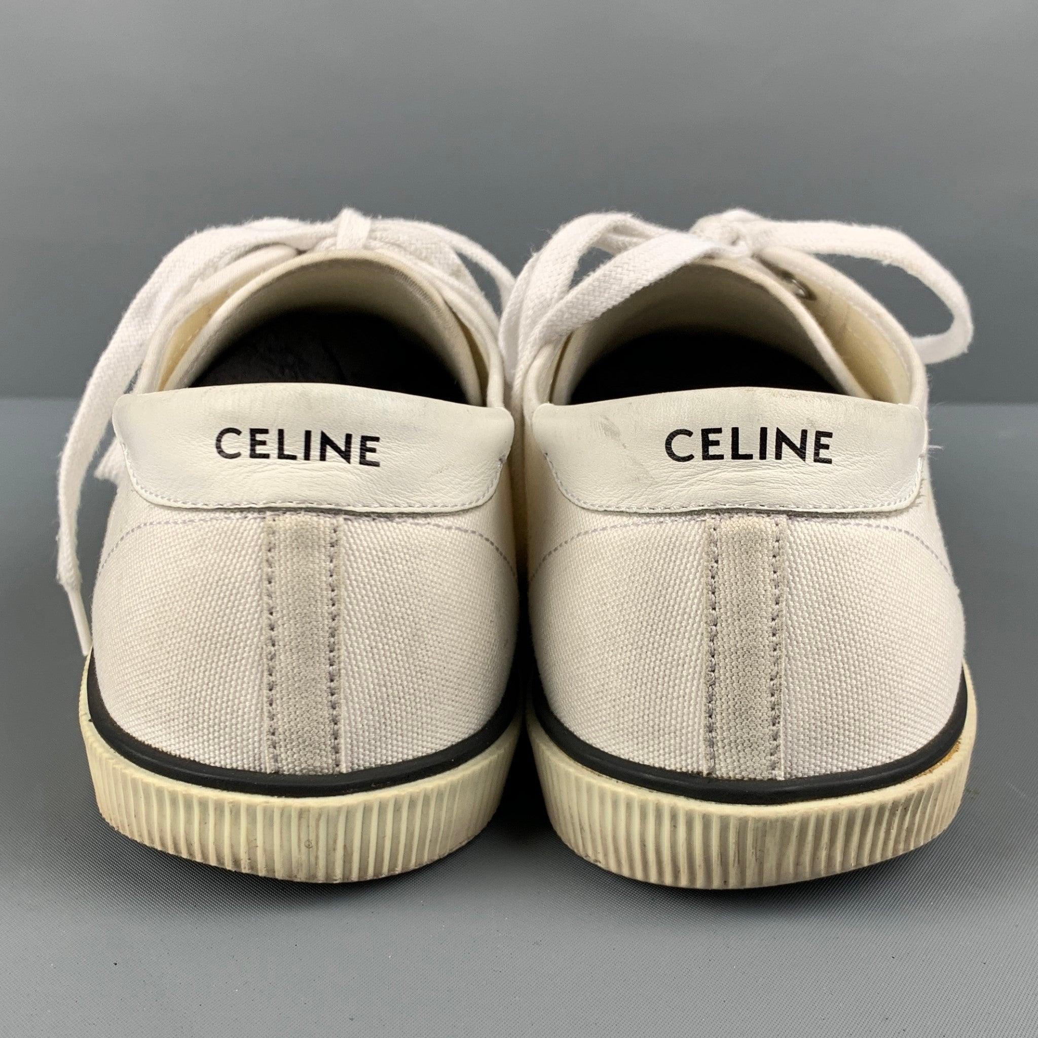 CELINE Size 8 White Black Canvas Sneakers In Good Condition In San Francisco, CA