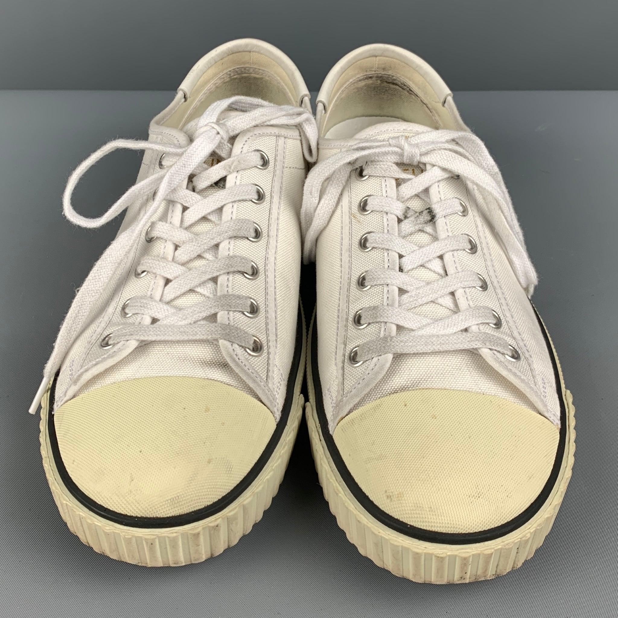 Women's CELINE Size 8 White Black Canvas Sneakers
