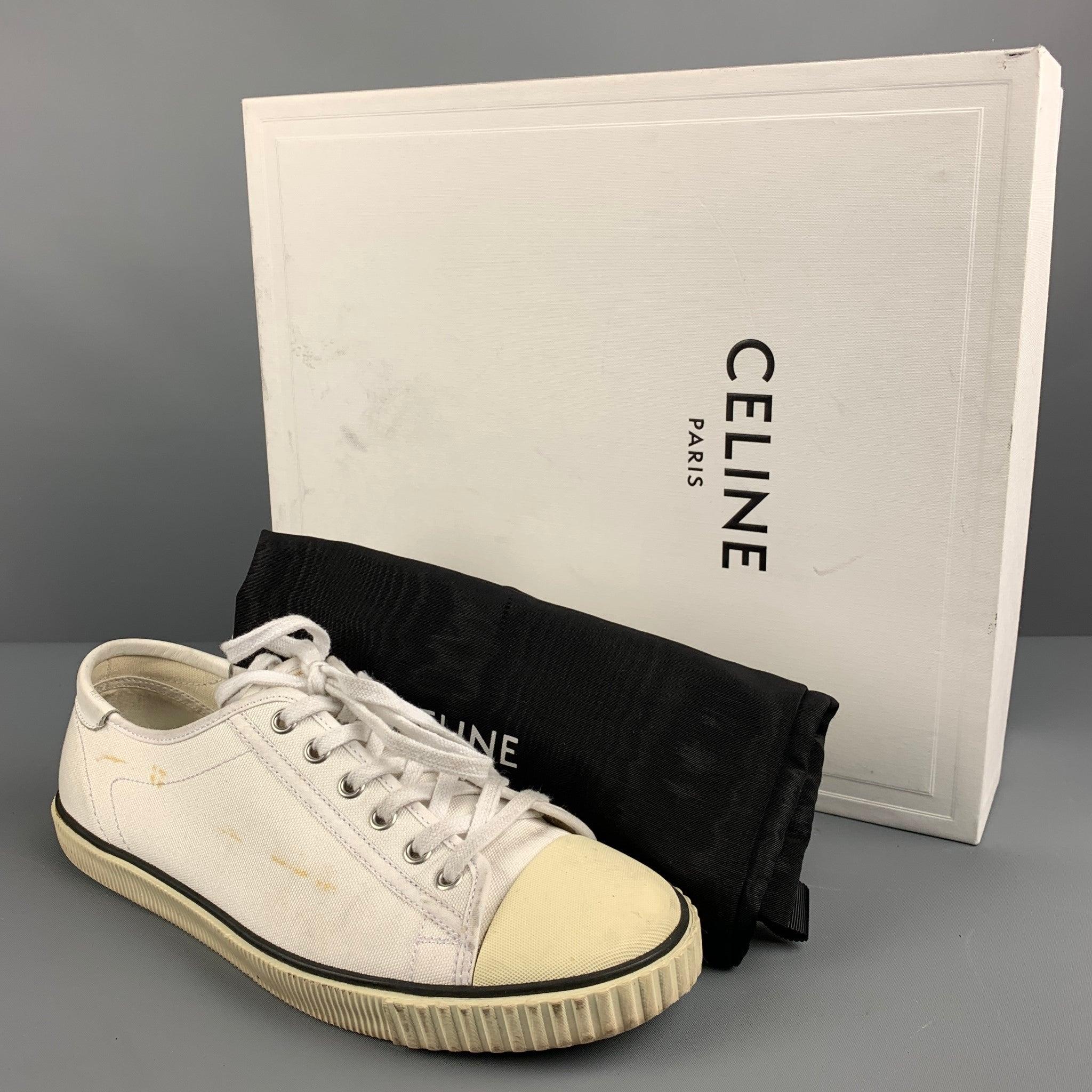 CELINE Size 8 White Black Canvas Sneakers 5