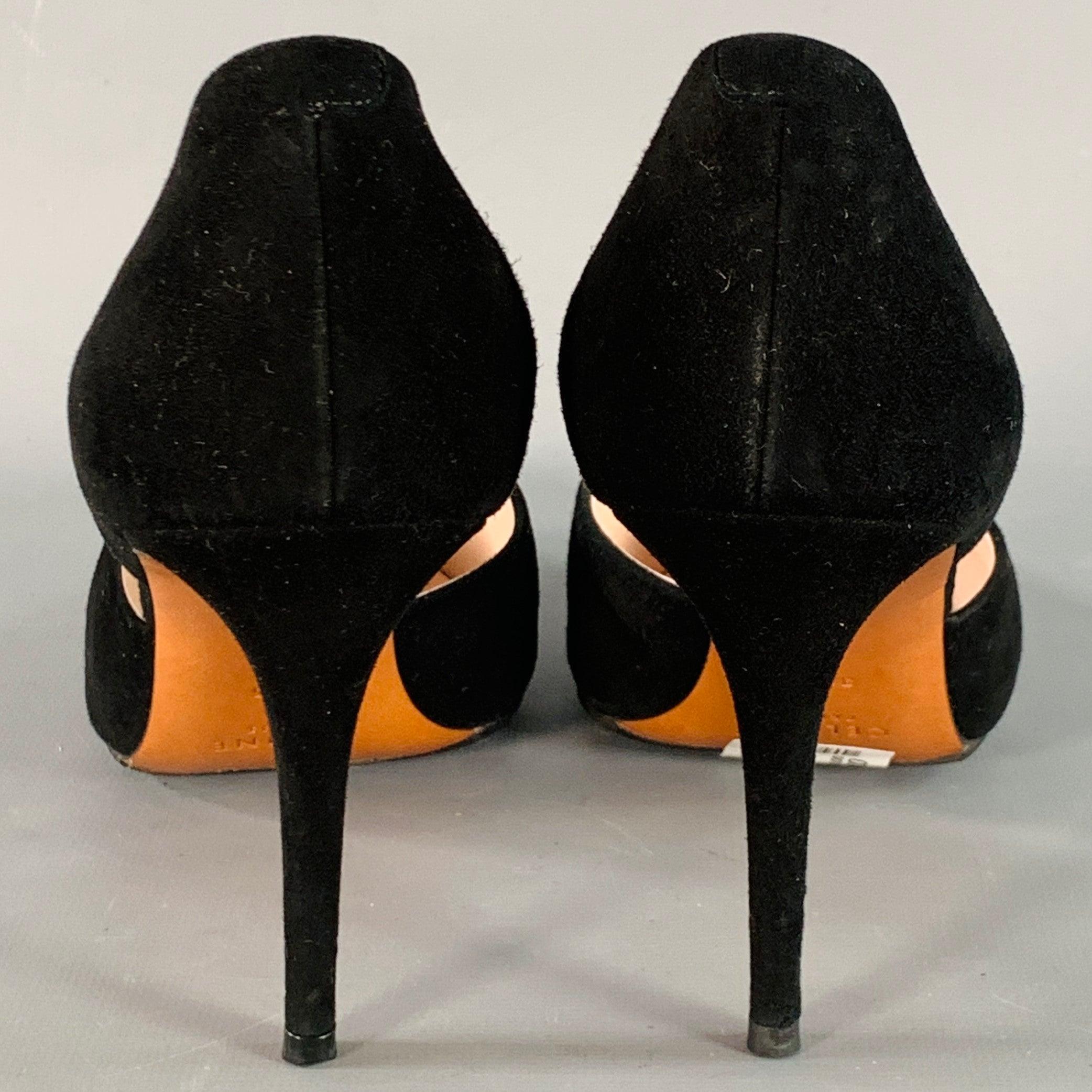 CELINE Size 8.5 Black Suede Pointed Toe D'Orsay Stiletto Pumps In Excellent Condition For Sale In San Francisco, CA
