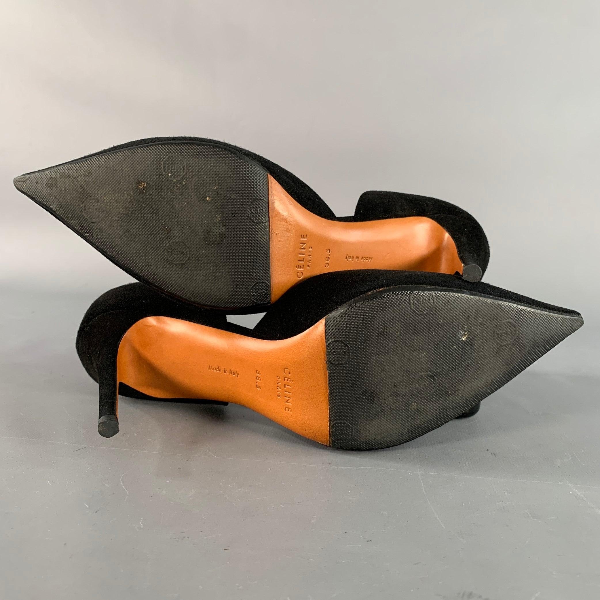 CELINE Size 8.5 Black Suede Pointed Toe D'Orsay Stiletto Pumps For Sale 2