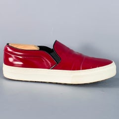 CELINE Size 8.5 Burgundy White Patent Leather Slip On Sneakers