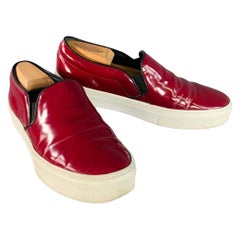 CELINE Taglia 8,5 Borgogna Bianco Patent Leather Slip On Sneakers