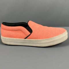 CELINE Größe 8,5 Orange Weiß Stoff Nagelkopf Slip On Turnschuhe