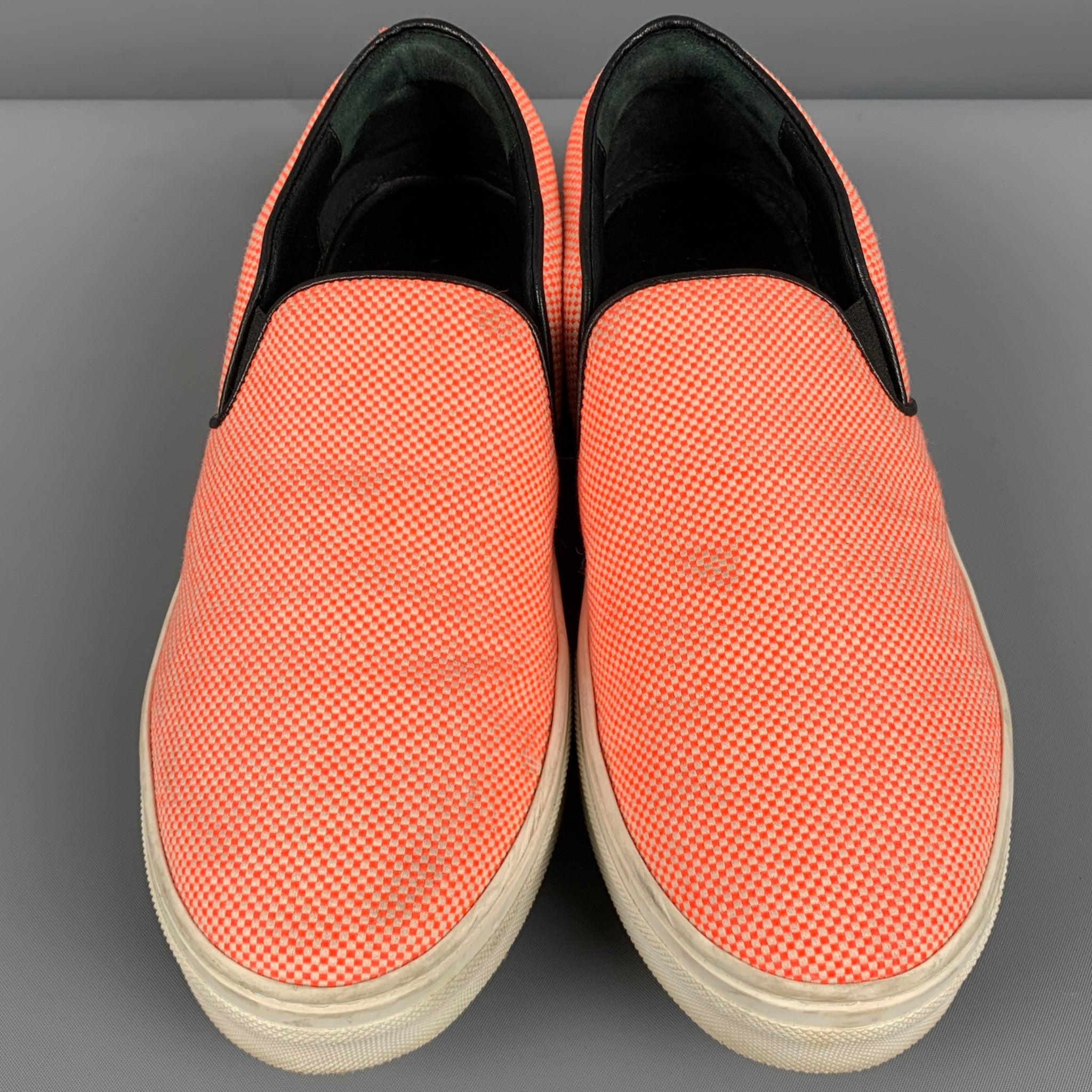 Women's CELINE Size 8.5 Orange White Fabric Nailhead Slip On Sneakers For Sale