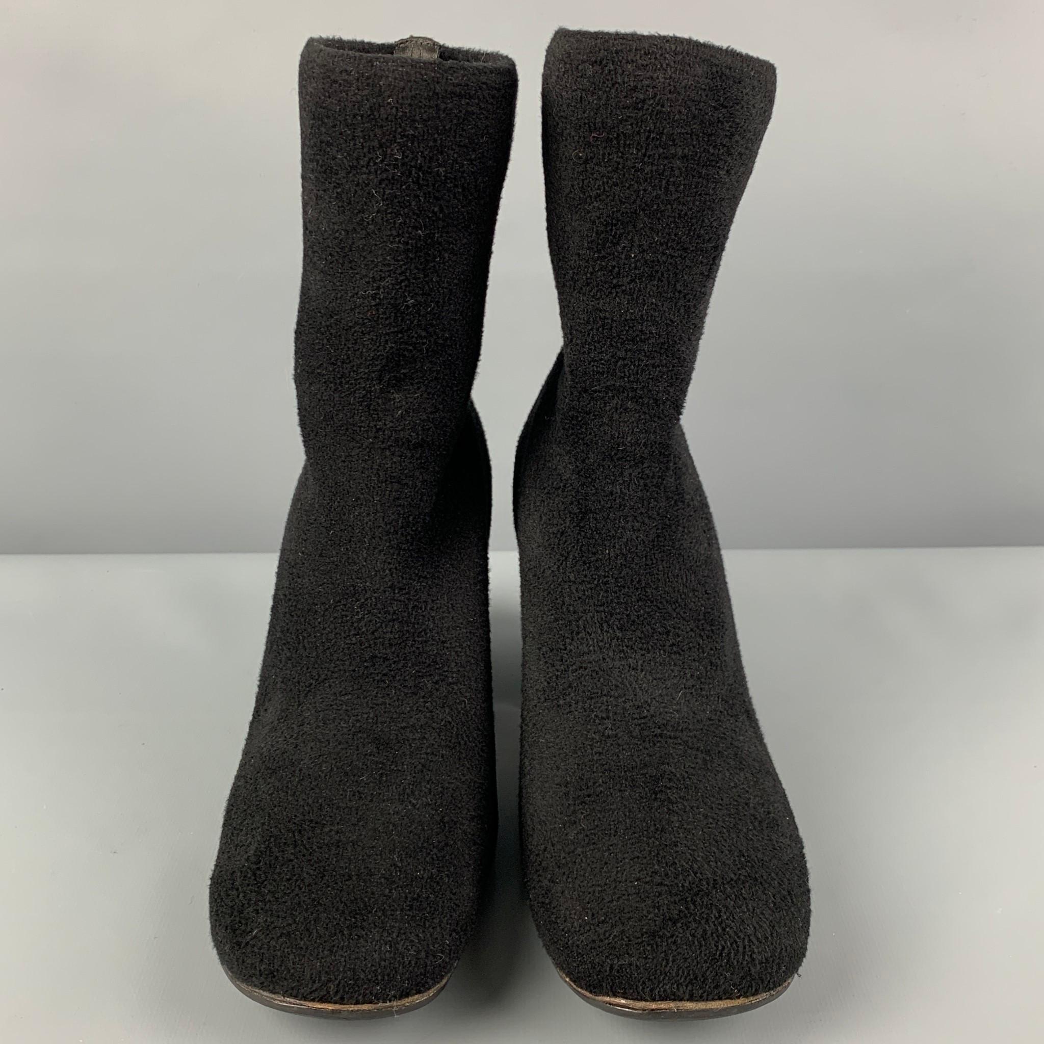 CELINE Size 9 Black Fabric Chunky Heel Boots In Good Condition In San Francisco, CA