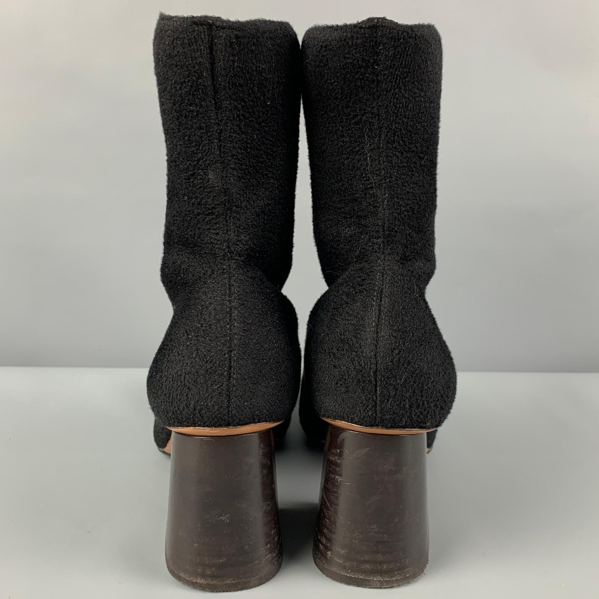 Women's CELINE Size 9 Black Fabric Chunky Heel Boots