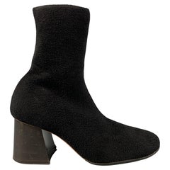CELINE Size 9 Black Fabric Chunky Heel Boots