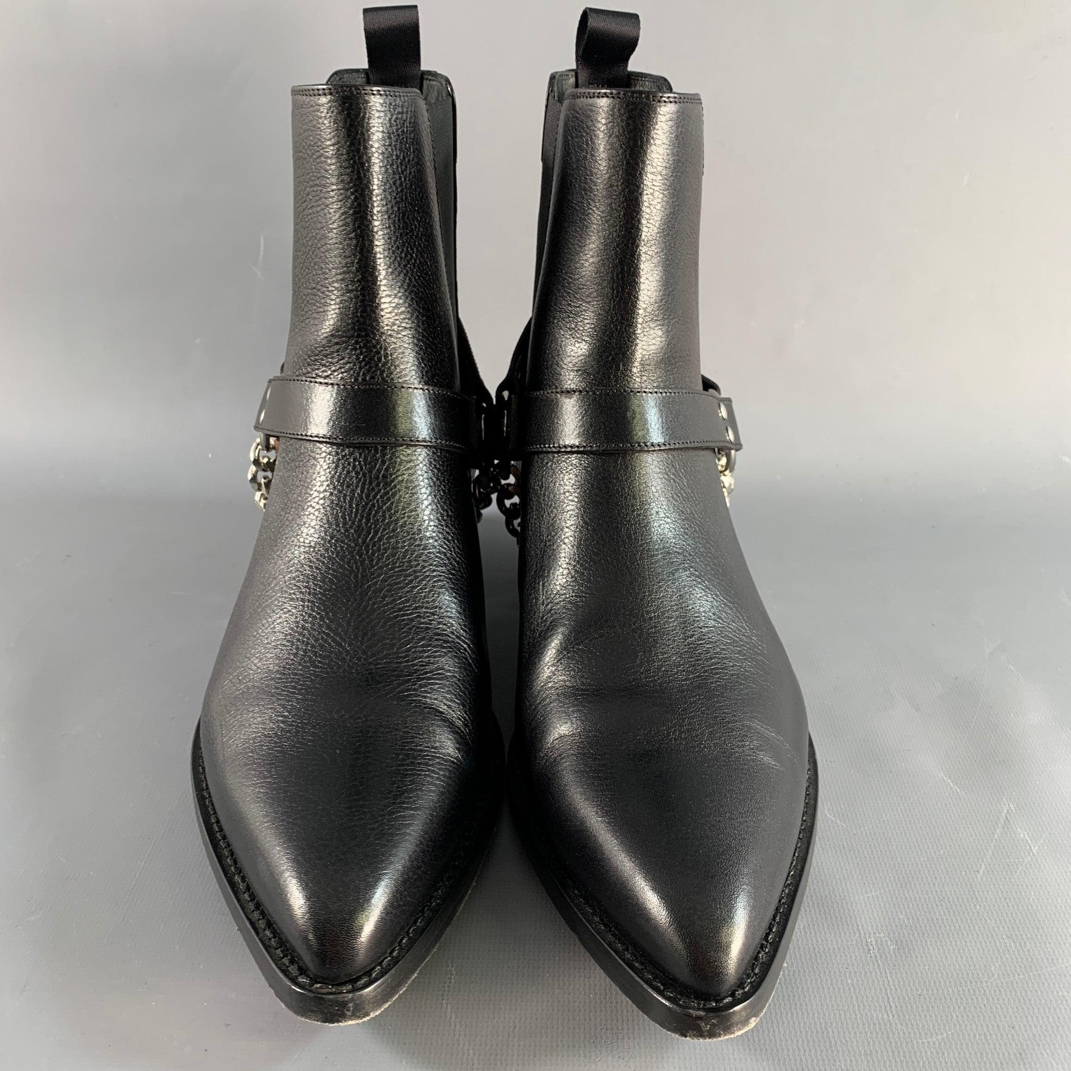 Men's CELINE Size 9 Black Silver Leather Harness Boots For Sale