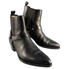 CELINE Botas de arnés de cuero negro plateado talla 9