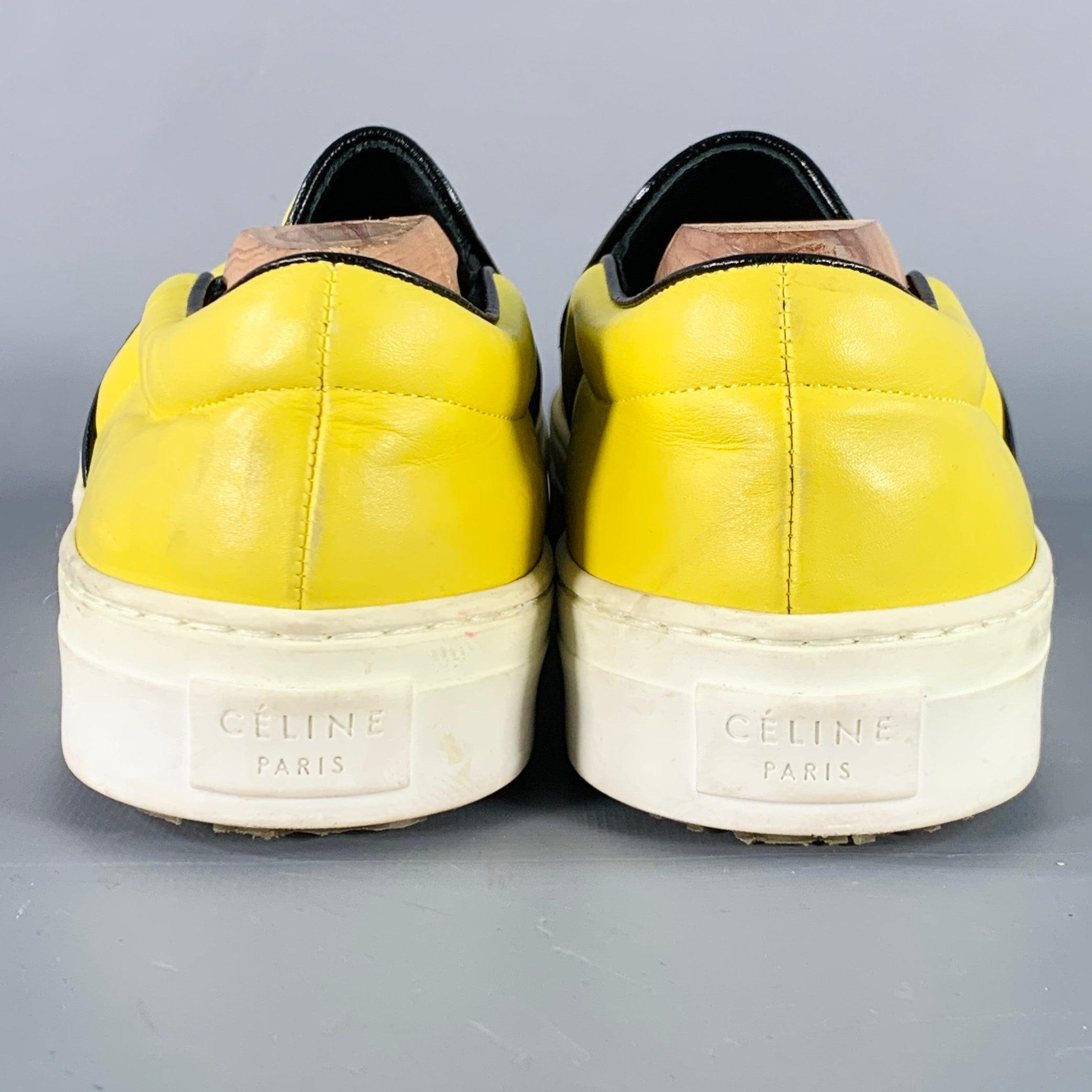 CELINE Size 9 Yellow Leather Slip On Sneakers In Good Condition For Sale In San Francisco, CA