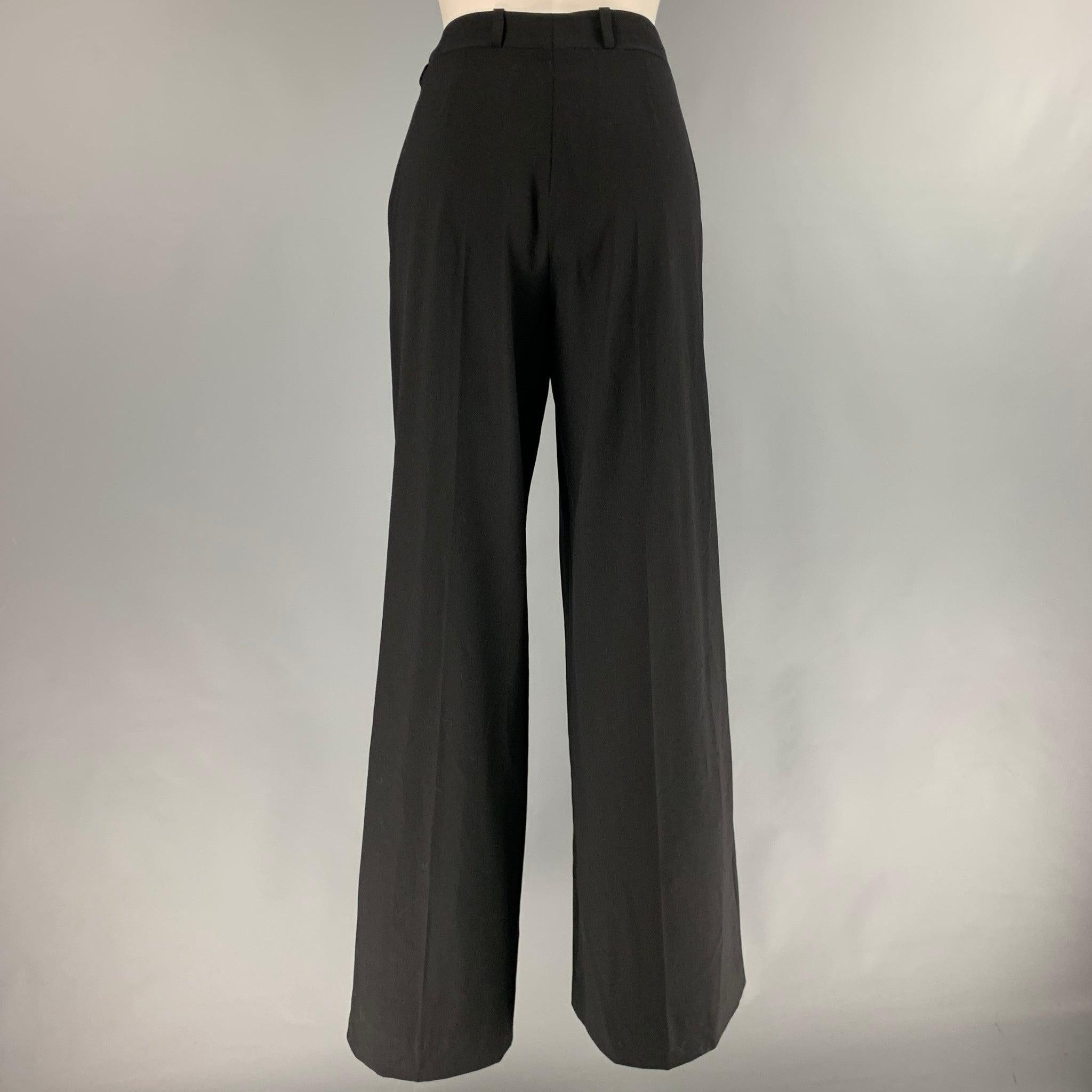 CELINE Size L Black Wool Blend Zip Dress Pants 1