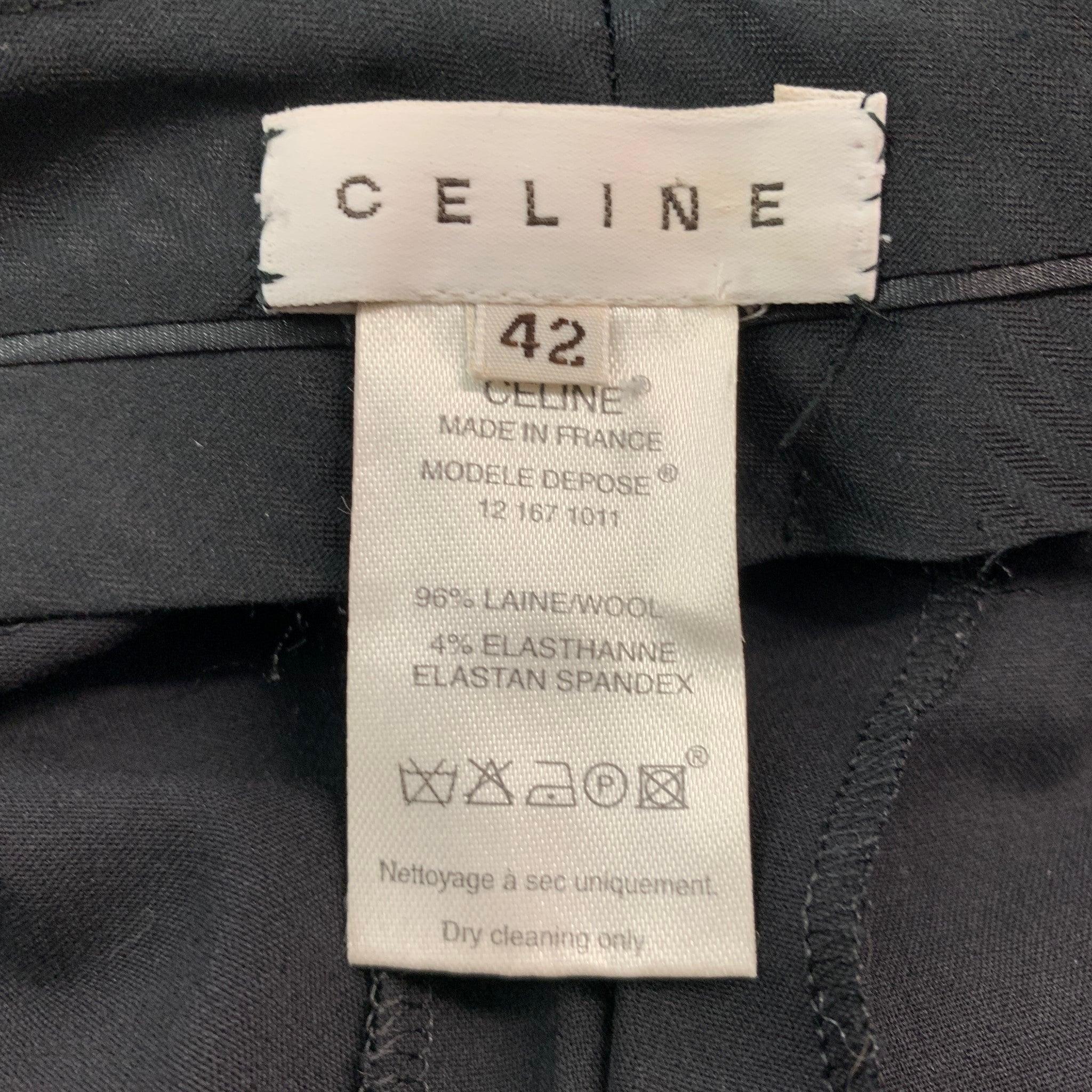 CELINE Size L Black Wool Blend Zip Dress Pants For Sale 3