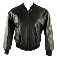 CELINE Size M Black Leather Bomber Jacket