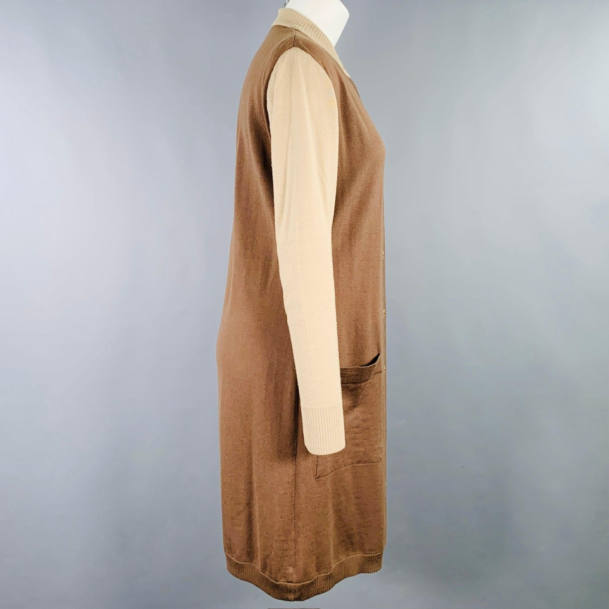 Marron Celine Size M Brown Beige Color Block 2 Pockets Cardigan en vente