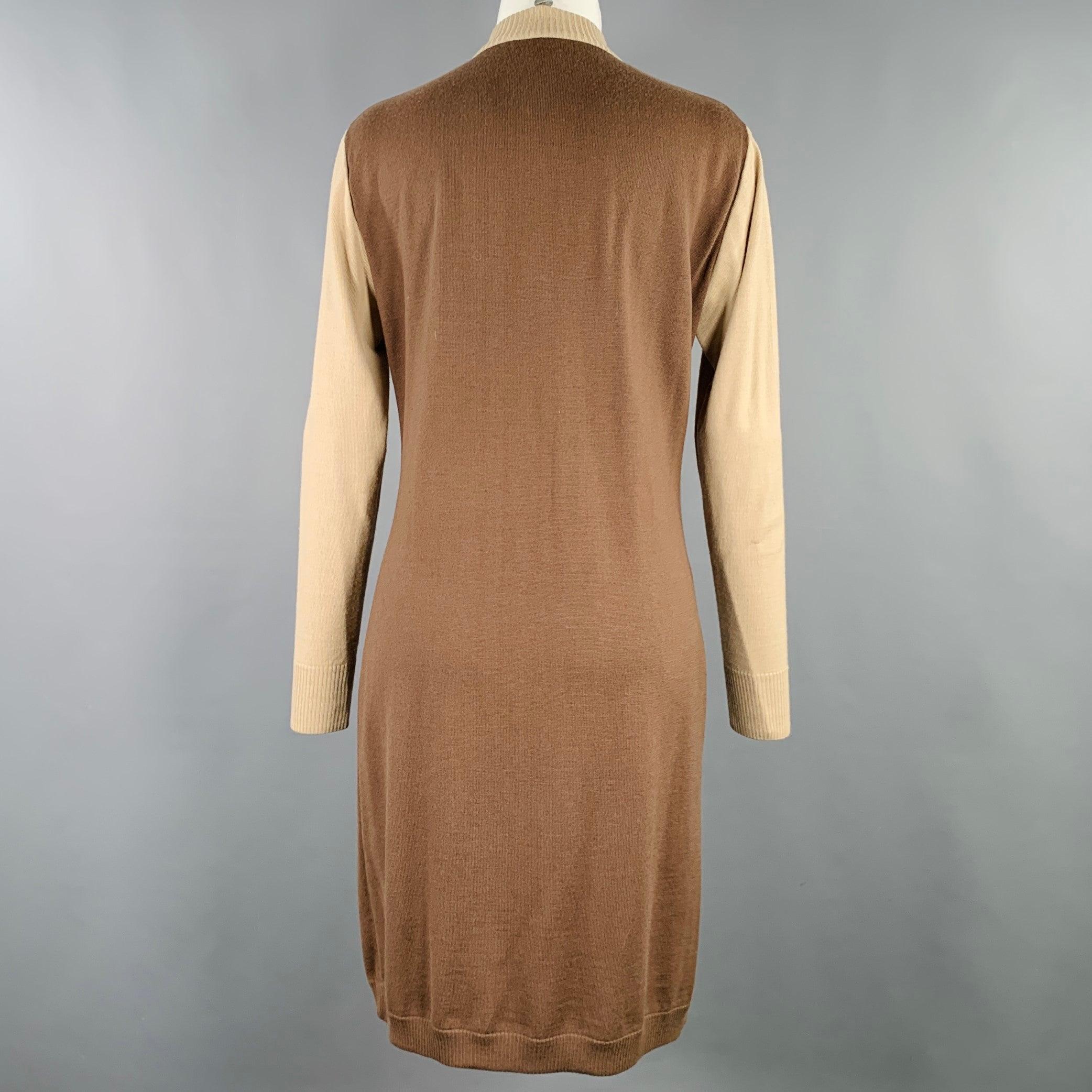 Celine Size M Brown Beige Color Block 2 Pockets Cardigan Bon état - En vente à San Francisco, CA
