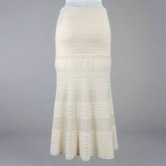 CELINE Size M Cream Silk Cotton Knit Elastic Waistband Maxi Skirt