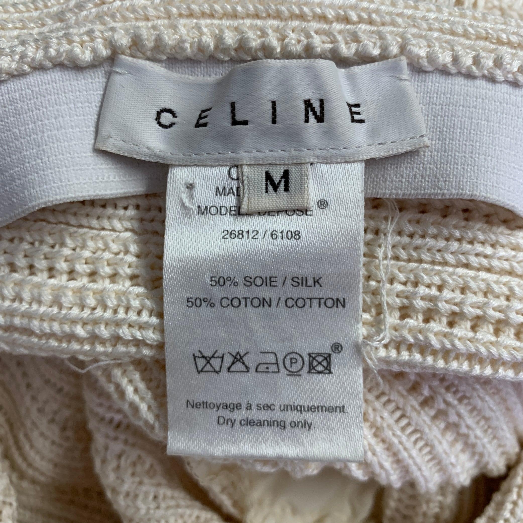 CELINE Size M Cream Silk Cotton Knit Elastic Waistband Maxi Skirt 1