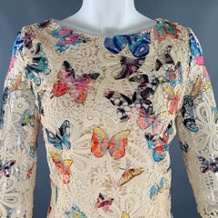 CELINE Size S Cream Multi Color Butterflies Lace Knee Length Dress