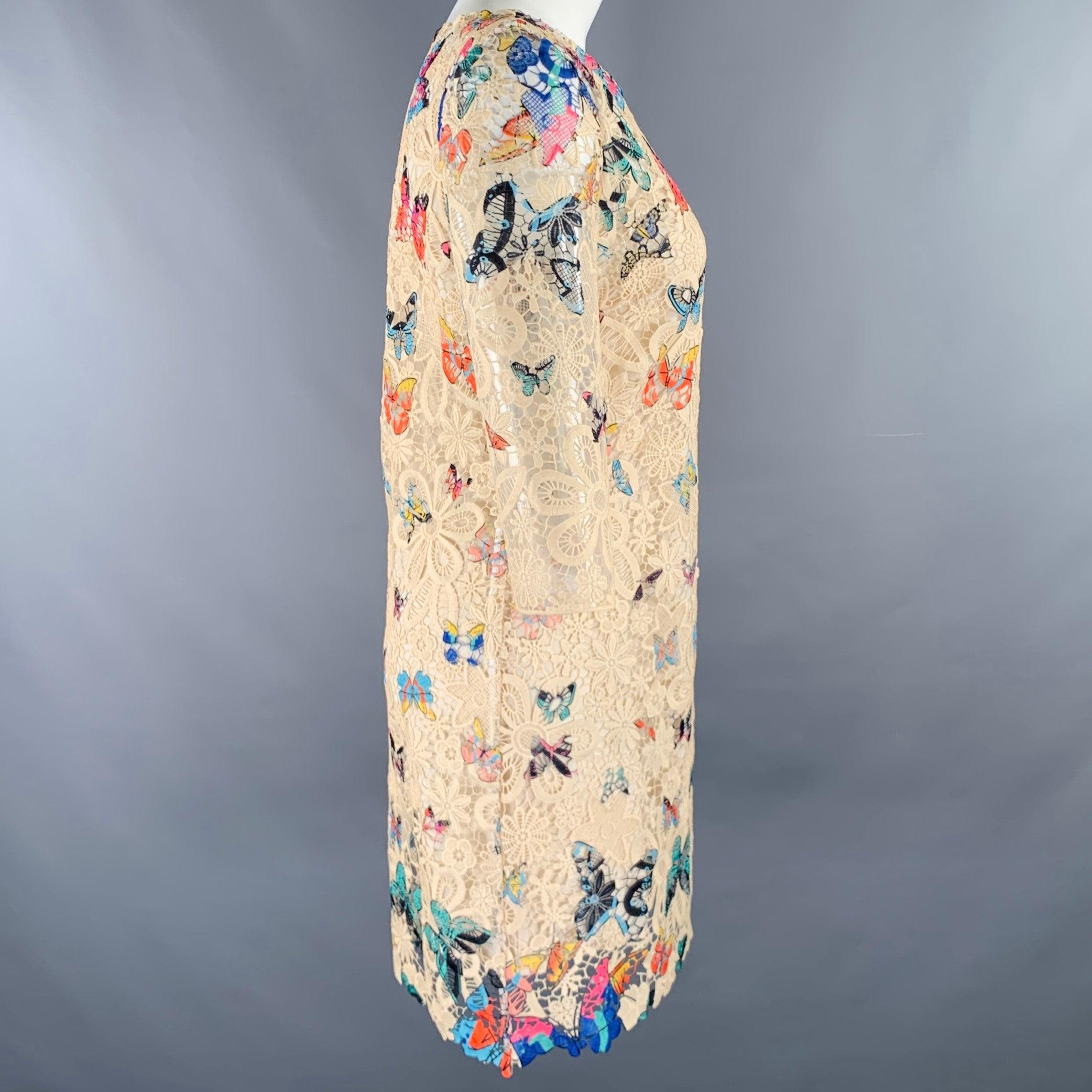 Beige CELINE Size S Cream Multi Color Butterflies Lace Knee Length Dress